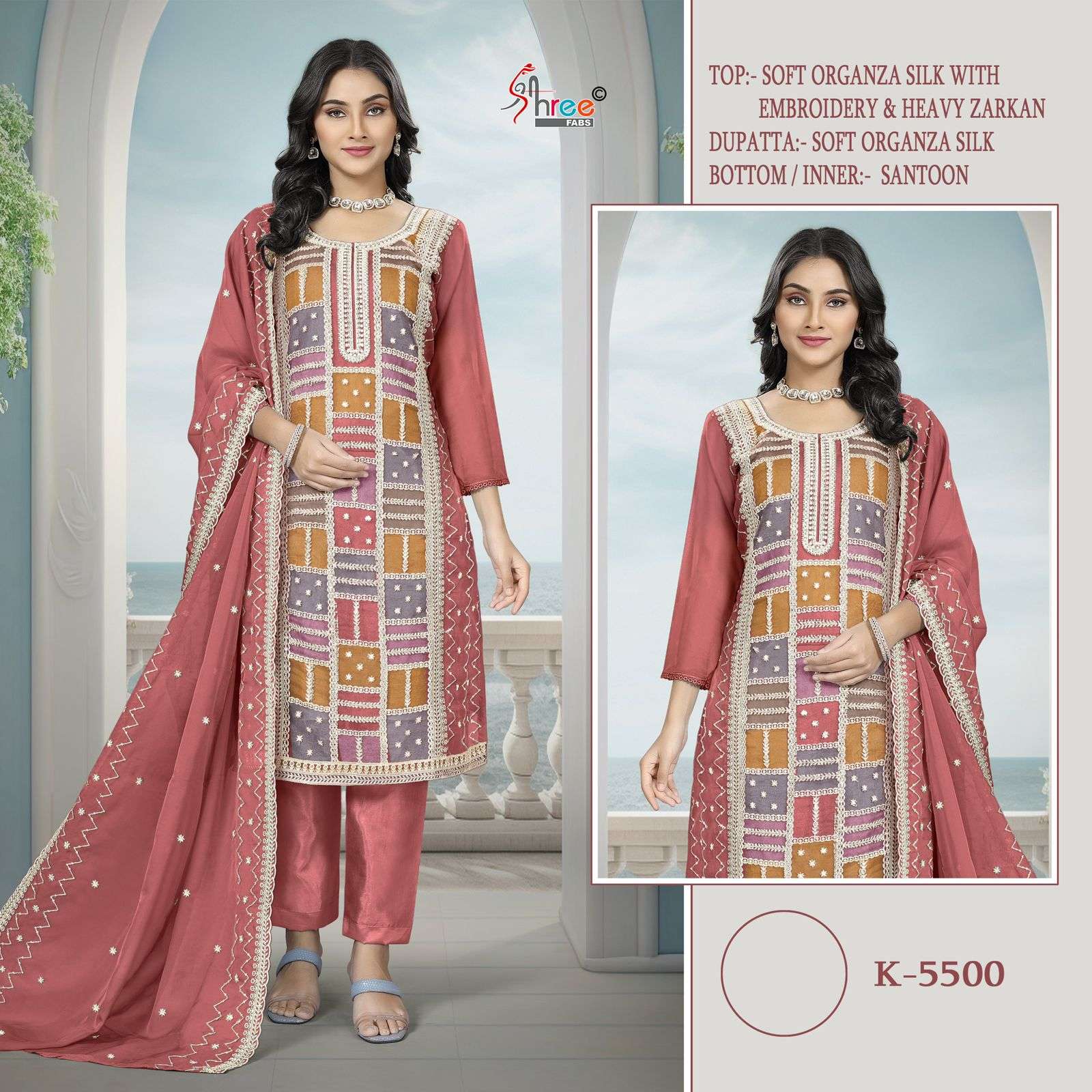 SHREE FAB K-5500 SERIES PURE ORGANZA EMBROIDERY PAKISTANI DRESSES-00201