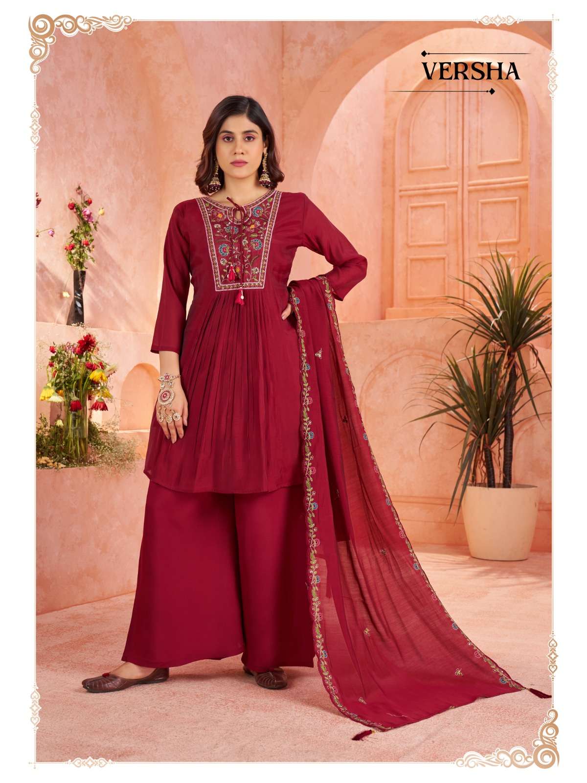 VERSHA BY ASLIWHOLESALE DESIGNER PURE CHANDERI EMBROIDERY DRESSES-00401