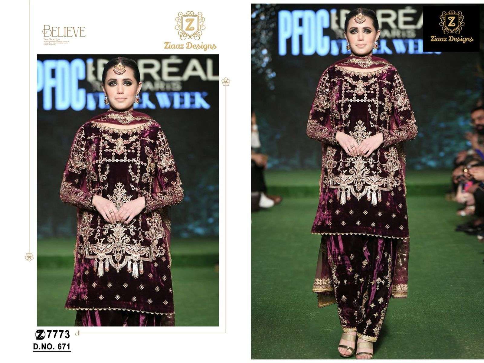 ZIAAZ 671  SERIES PURE VELVET EMBROIDERY PAKISTANI DRESS-00201