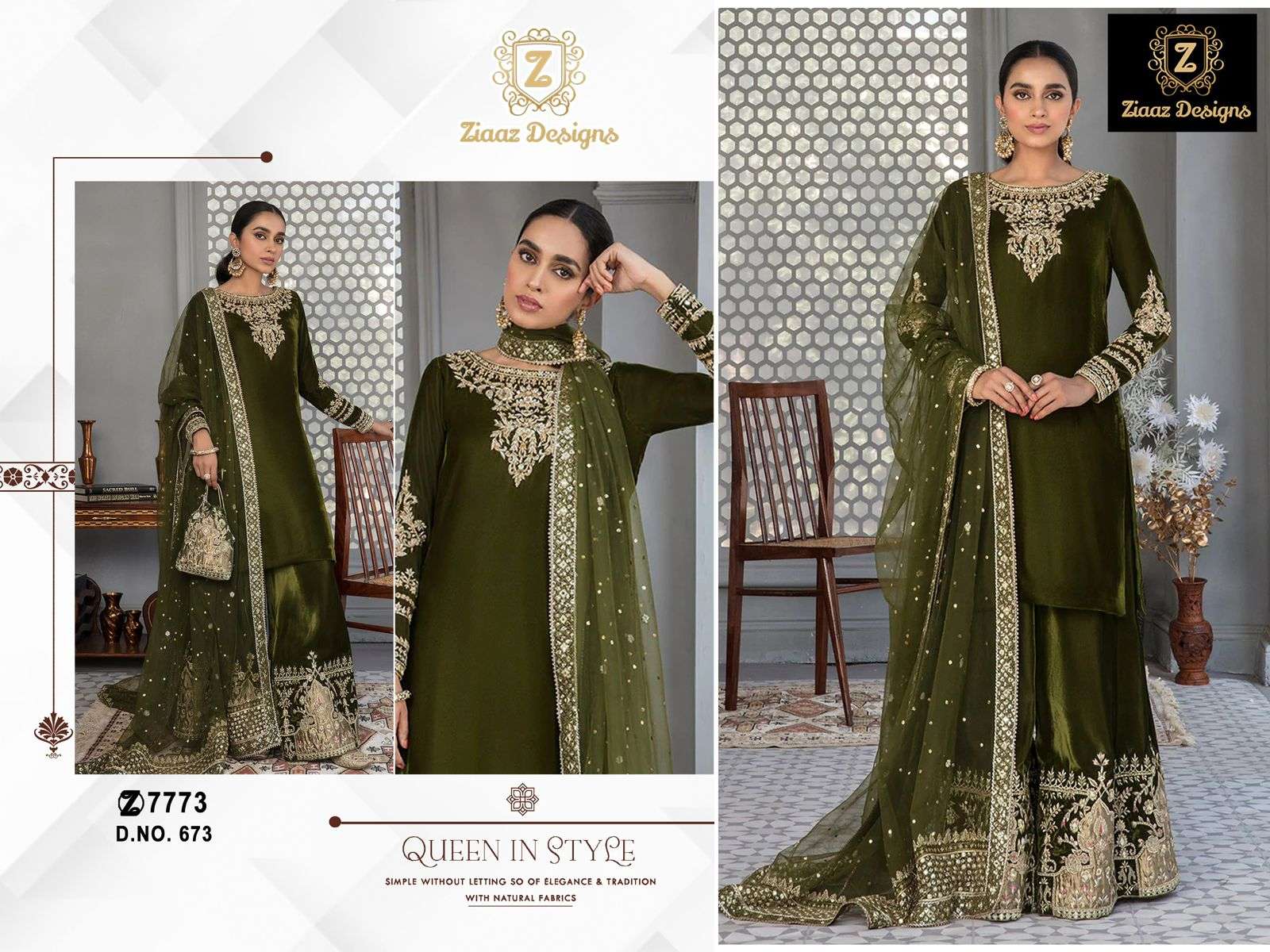 ZIAAZ 673 SERIES PURE VELVET EMBROIDERY PAKISTANI DRESS-00201