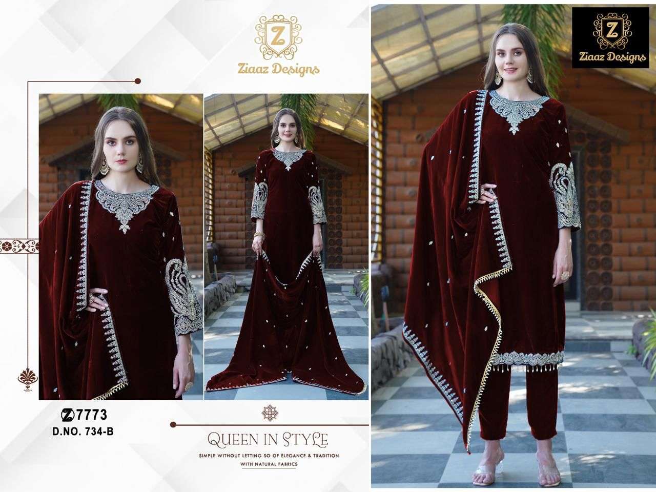 ZIAAZ 734 PURE VELVET EMBROIDERY PAKISTANI DRESS-00201