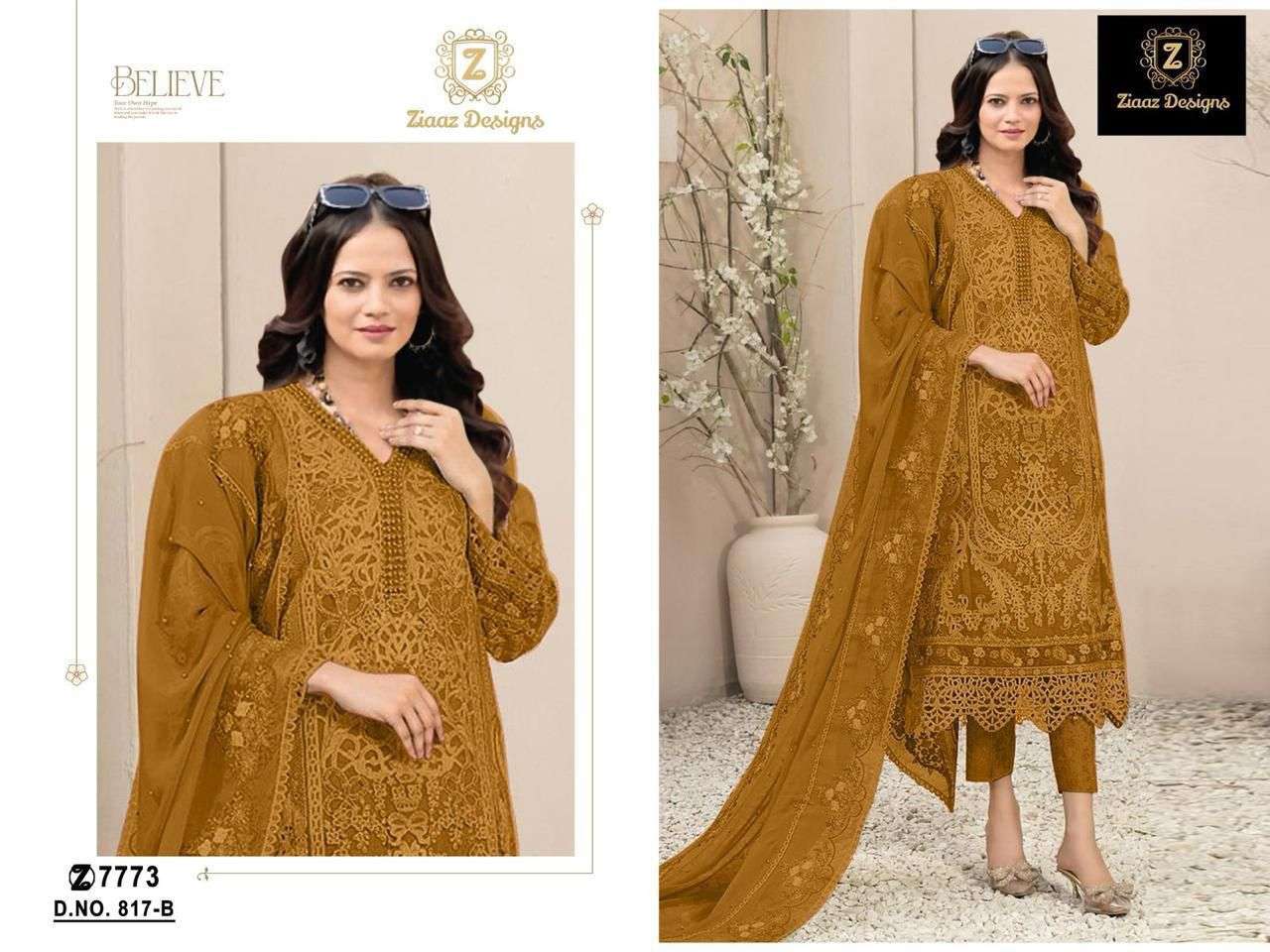 ZIAAZ 817 SERIES PURE ORGANZA EMBROIDERY PAKISTANI DRESSES-00071
