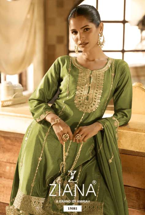 ZIANA 15081 A TO D SERIES PURE CHINON SILK EMBROIDERY DRESSES-00150