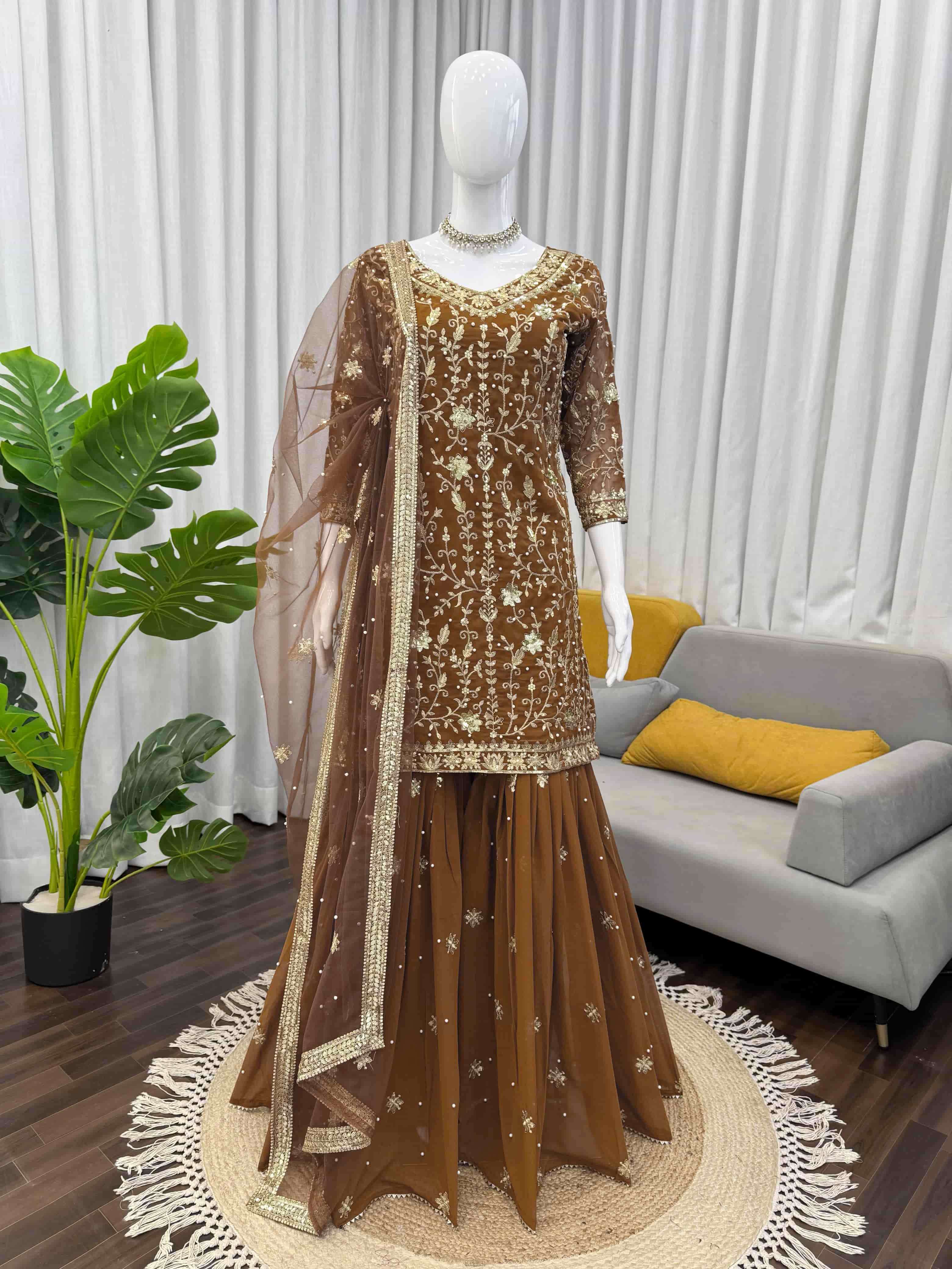 1538 HIT COLOUR BY ASLIWHOLESALE DESIGNER PURE FAUX GEORGETTE EMBROIDERY DRESSES-00241
