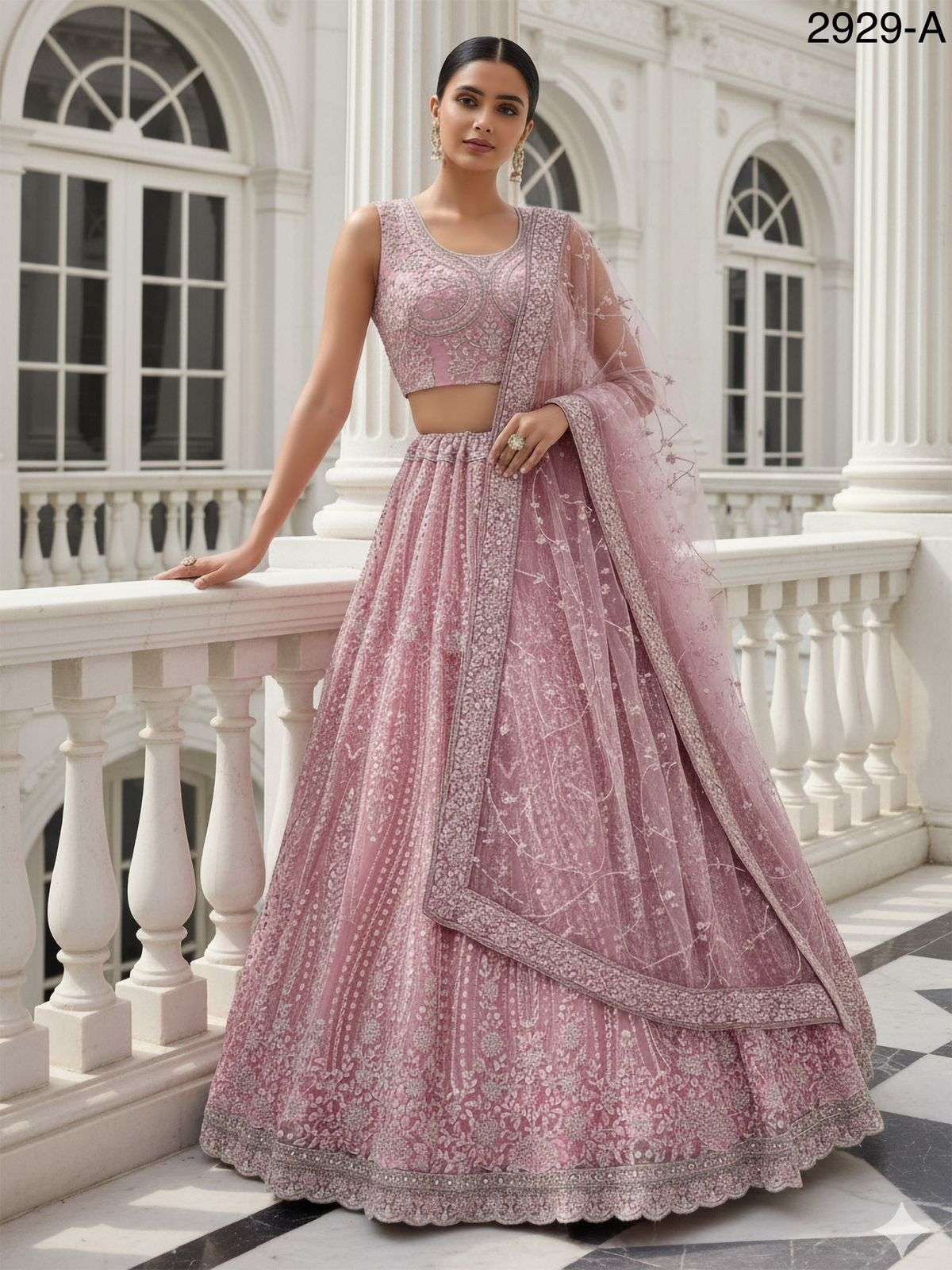 2929 HIT COLOUR BY ASLIWHOLESALE DESIGNER PURE NET EMBROIDERY LEHENGAS-00130