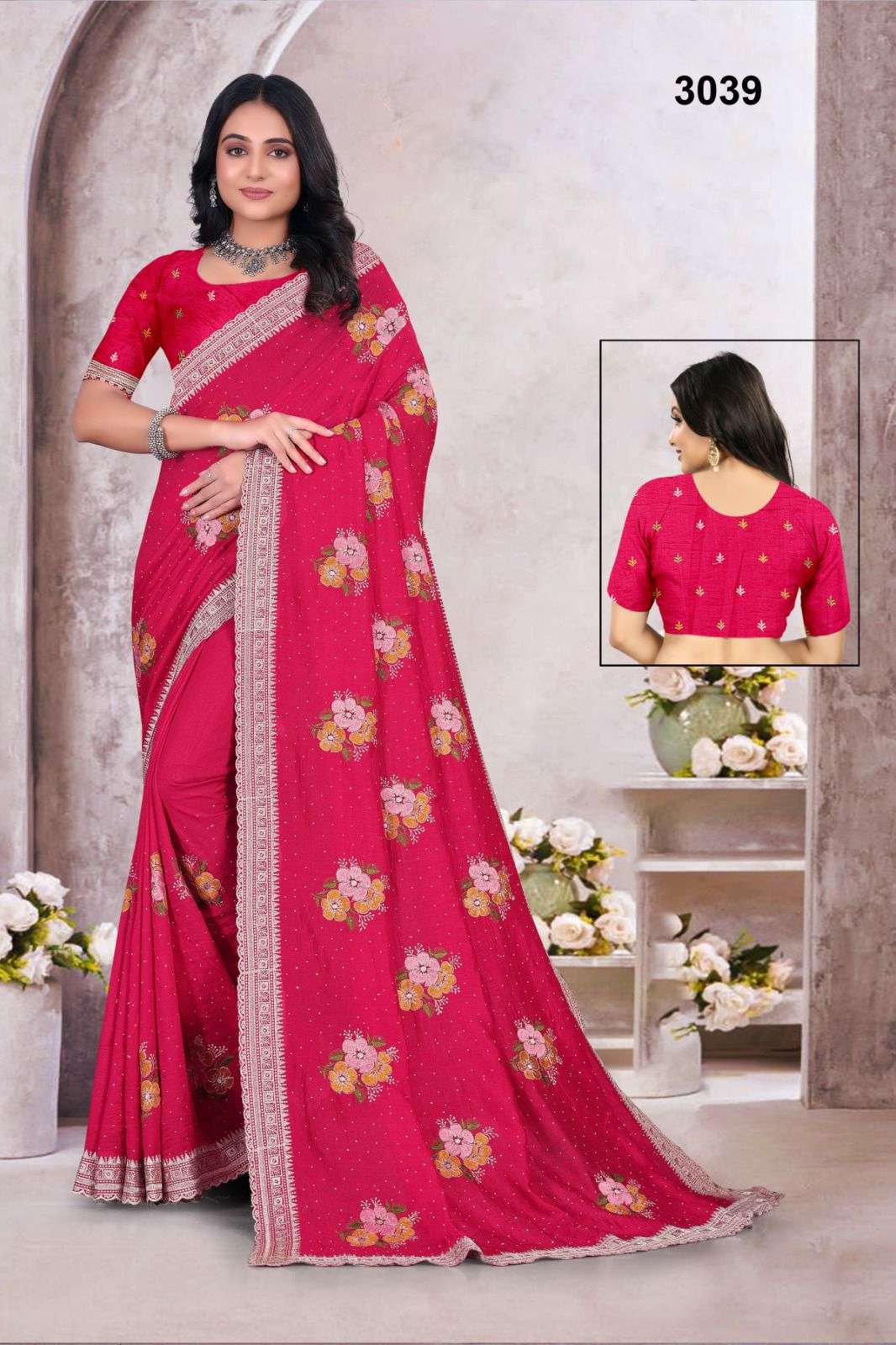 3039 COLOUR BY ASLIWHOLESALE DESIGNER PURE VICHITRA  SILK EMBROIDERY SAREES-00103