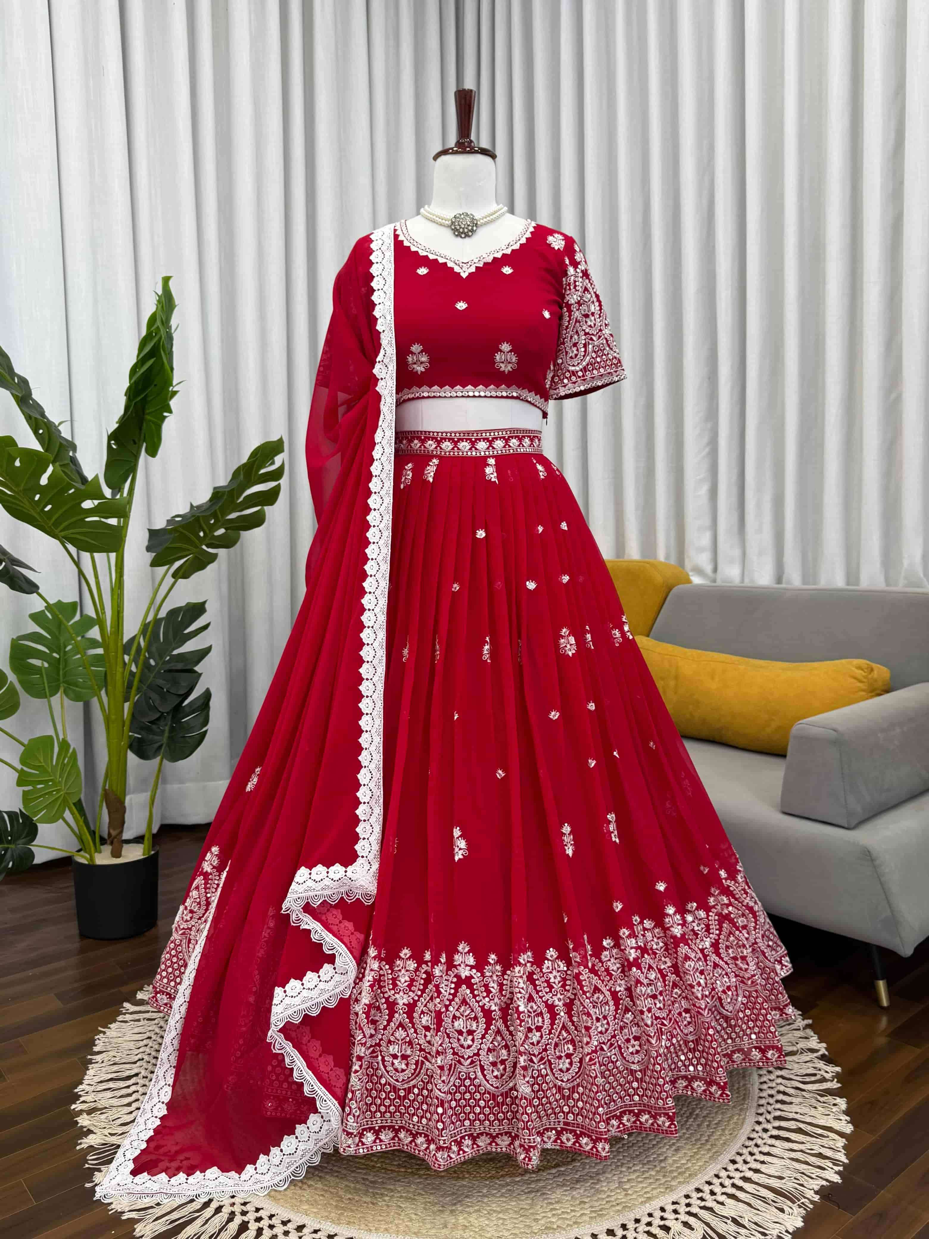 382 HIT COLOUR BY ASLIWHOLESLAE DESIGNER PURE FAUX GEORGETTE EMBROIDERY LEHENGAS-00246