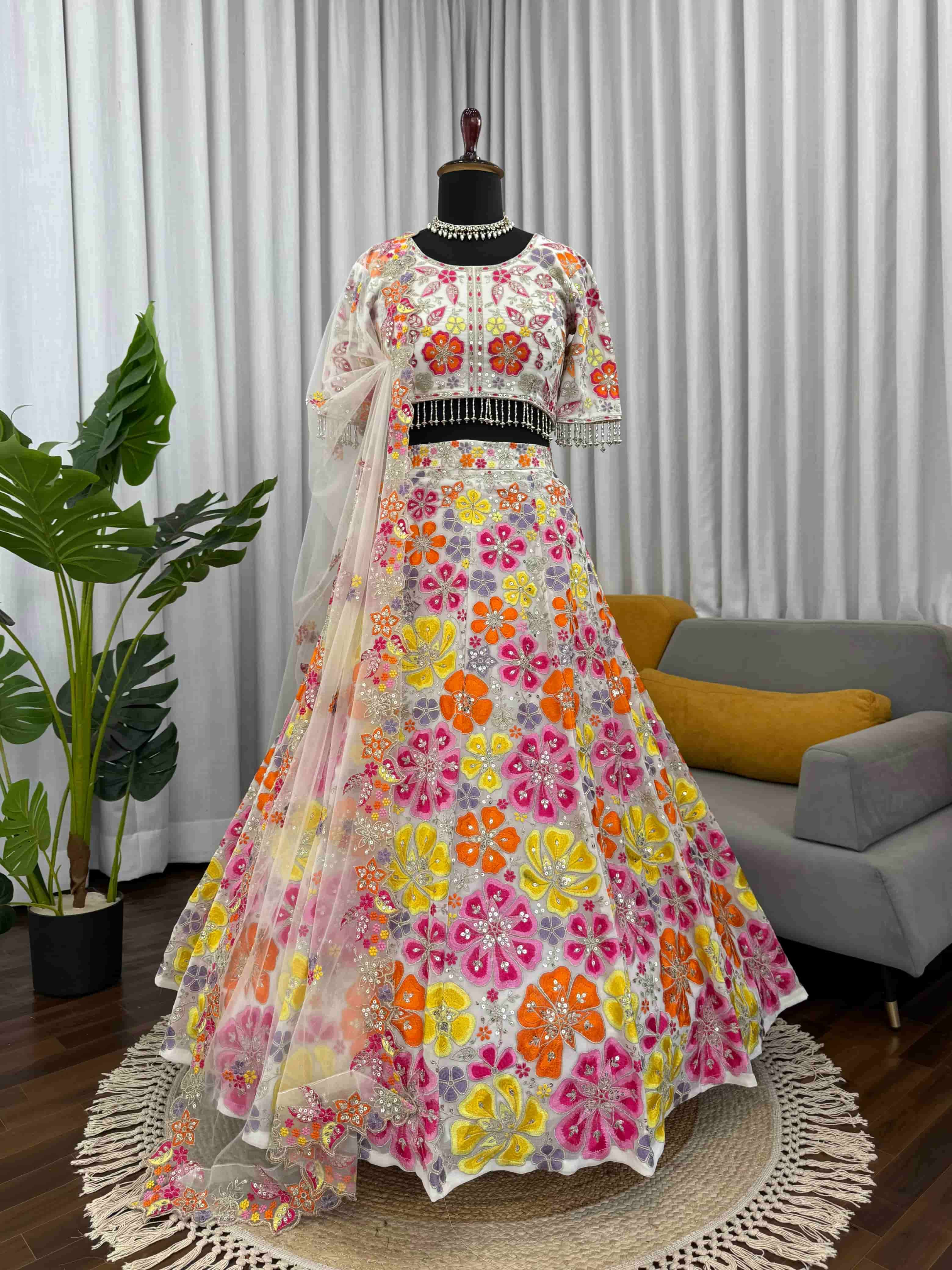 383 HIT COLOUR BY ASLIWHOLESALE DESIGNER PURE FAUX GEORGETTE EMBROIDERY LEHENGAS-00246