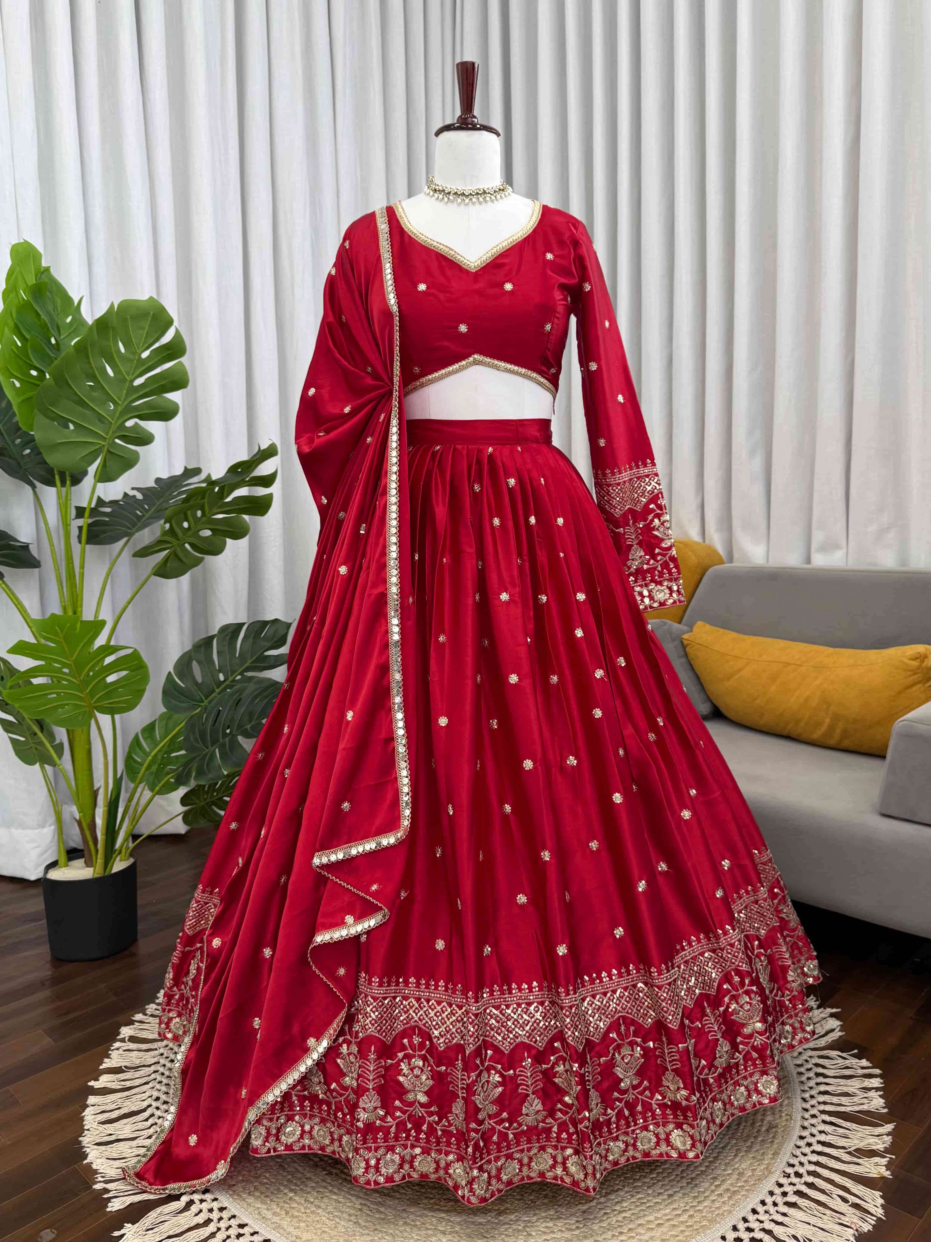 384 HIT COLOUR BY ASLIWHOLESALE DESIGNER PURE SATIN EMBROIDERY LEHENGAS-00246