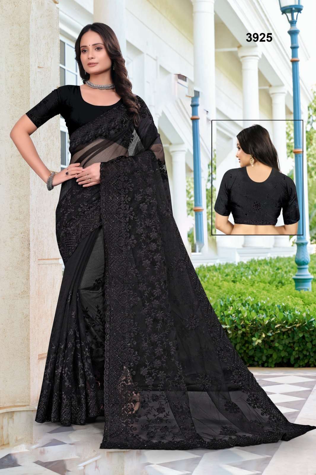 3925 COLOUR BY ASLIWHOLESALE DESIGNER PURE NET EMBROIDERY SAREES-00103