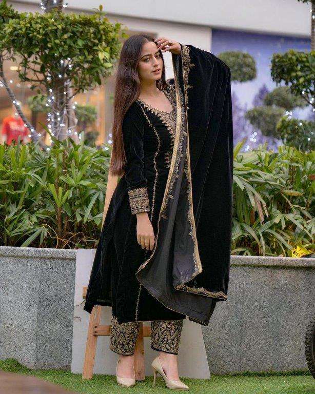 5017 HIT COLOUR BY ASLIWHOLESALE DESIGNER PURE VISCOSE VELVET EMBROIDERY DRESSES-00262