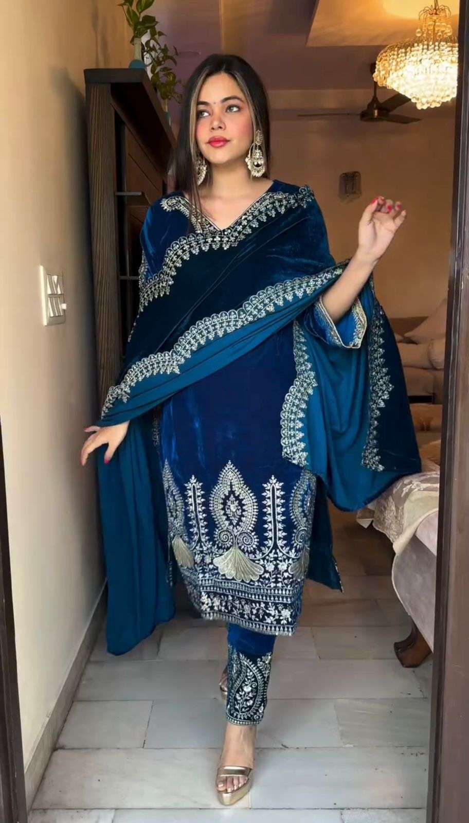 5110 HIT COLOUR BY ASLIWHOLESALE DESIGNER PURE VELVET EMBROIDERY DRESSES-00262
