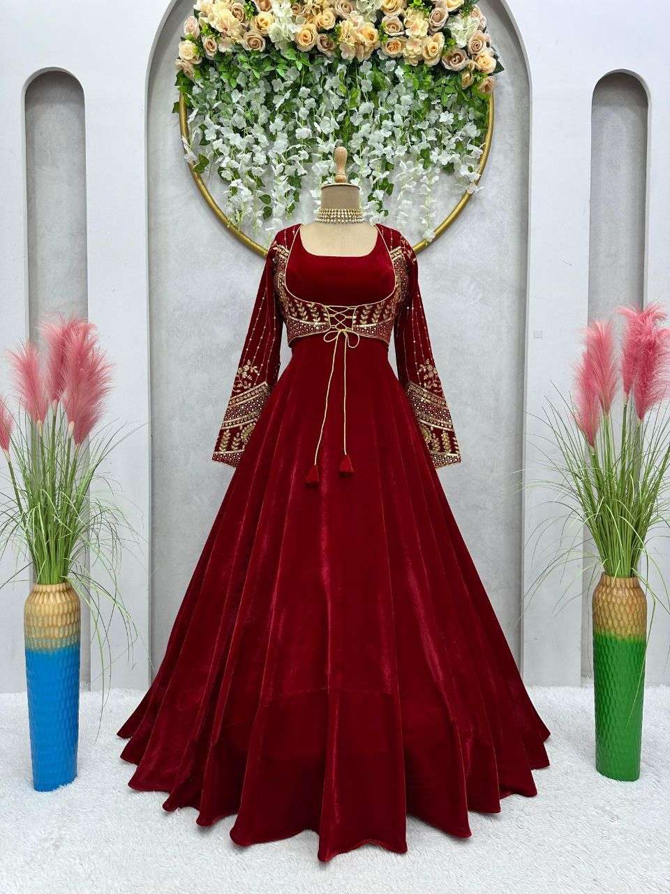 5640 HIT COLOUR BY ASLIWHOLESALE DESIGNER PURE VELVET EMBROIDARY DRESSES-00242