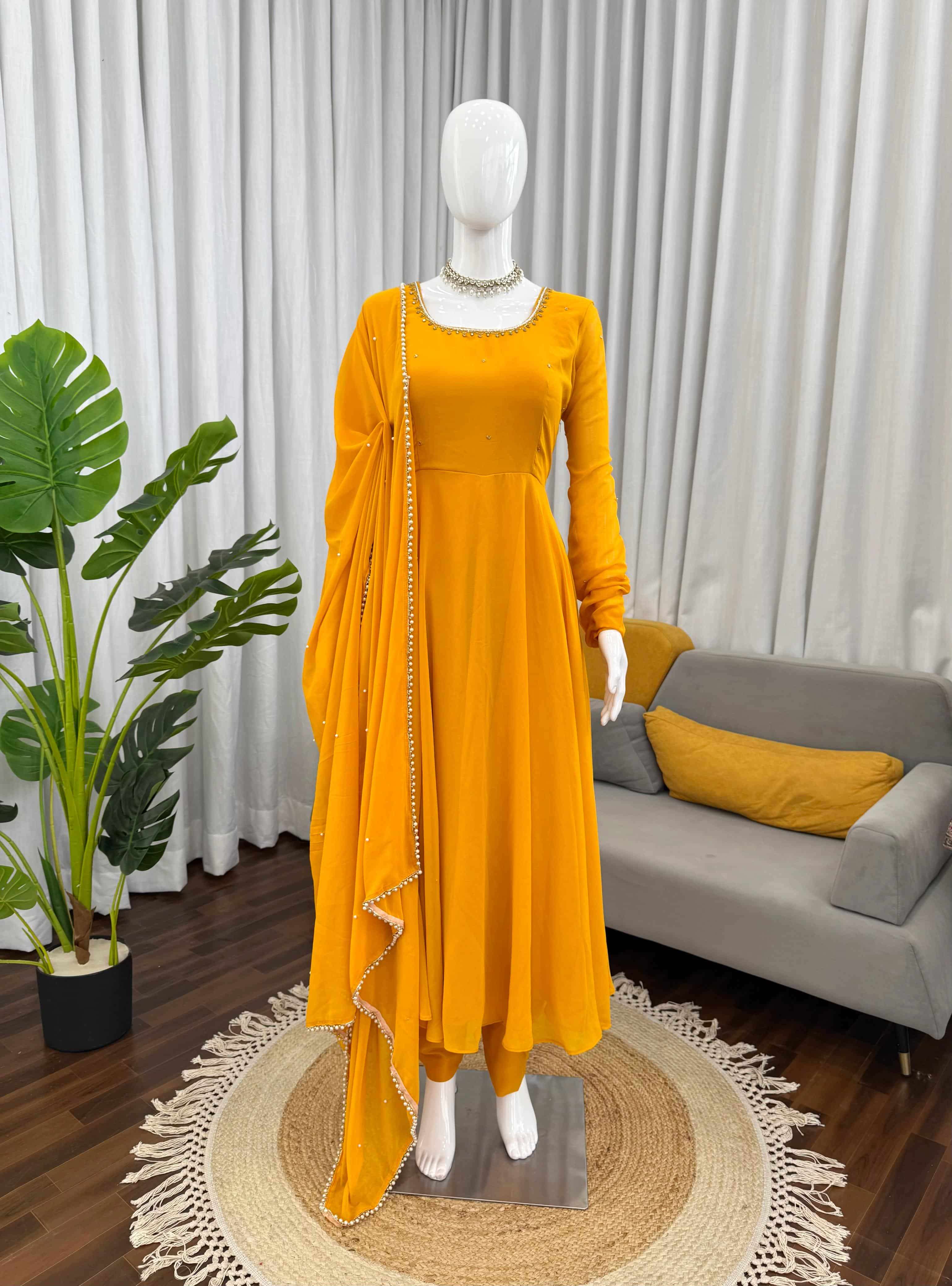5935 HIT COLOUR BY ASLIWHOLESALE DESIGNER PURE FAUX GEORGETTE EMBROIDERY DRESSES-00242
