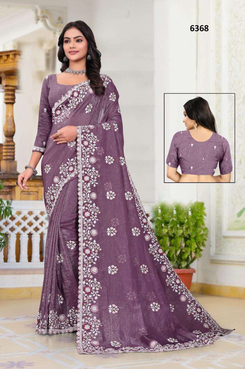 6368 COLOUR BY ASLIWHOLESALE DESIGNER PURE FANCY EMBROIDERY SAREES-00103