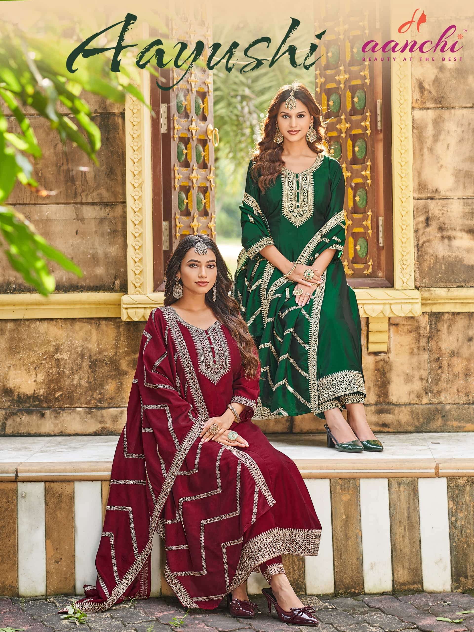 AANCHI AAYUSHI PURE CRYSTAL SILK EMBROIDERY DRESSES-00286
