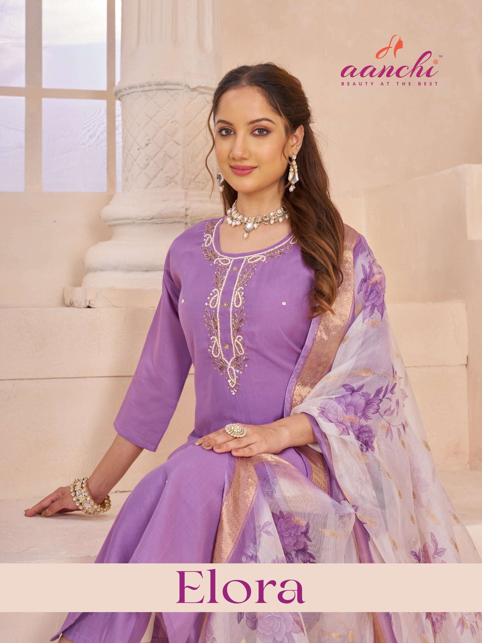 AANCHI ELORA PURE ROMAN SILK EMBROIDERY DRESSES-00286