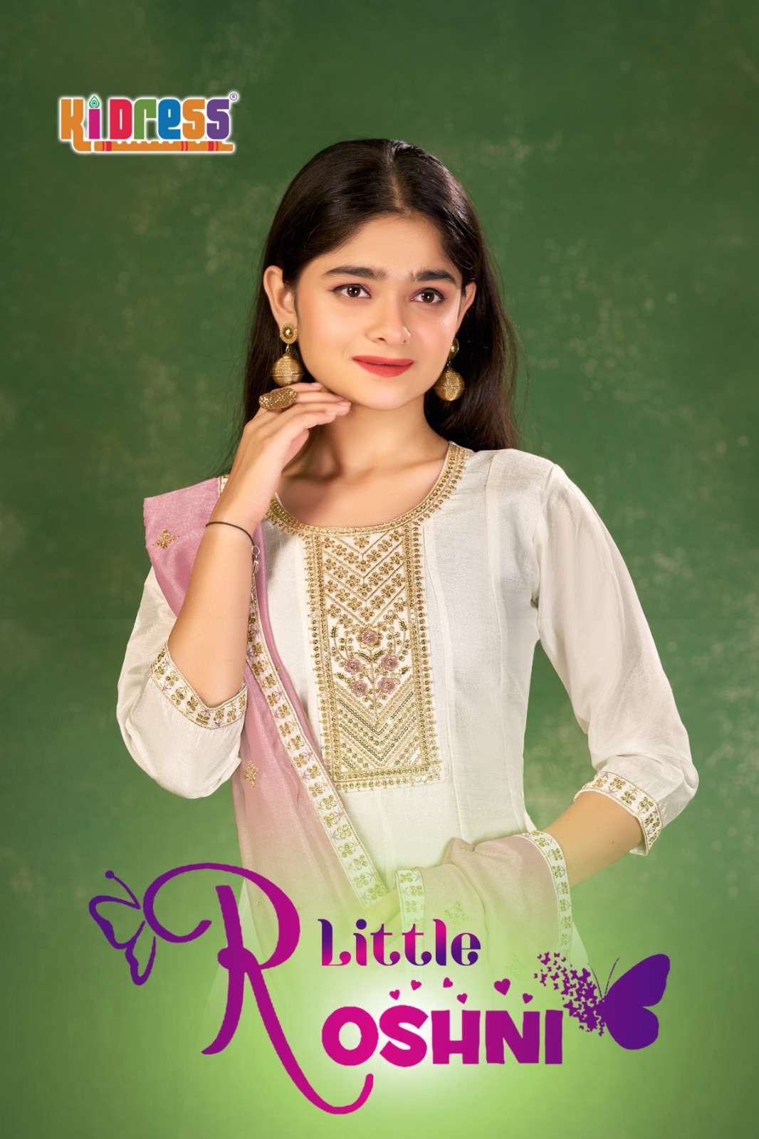 AANCHI LITTLE ROSHANI PURE VICHITRA SILK EMBROIDERY DRESSES-00286