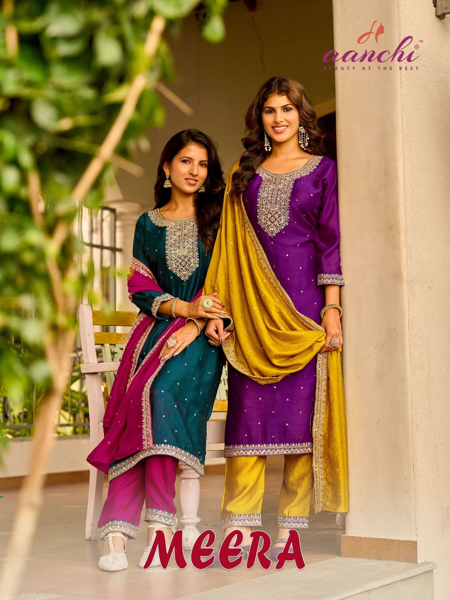 AANCHI MEERA PURE VICHITRA SILK EMBROIDERY DRESSES-00286