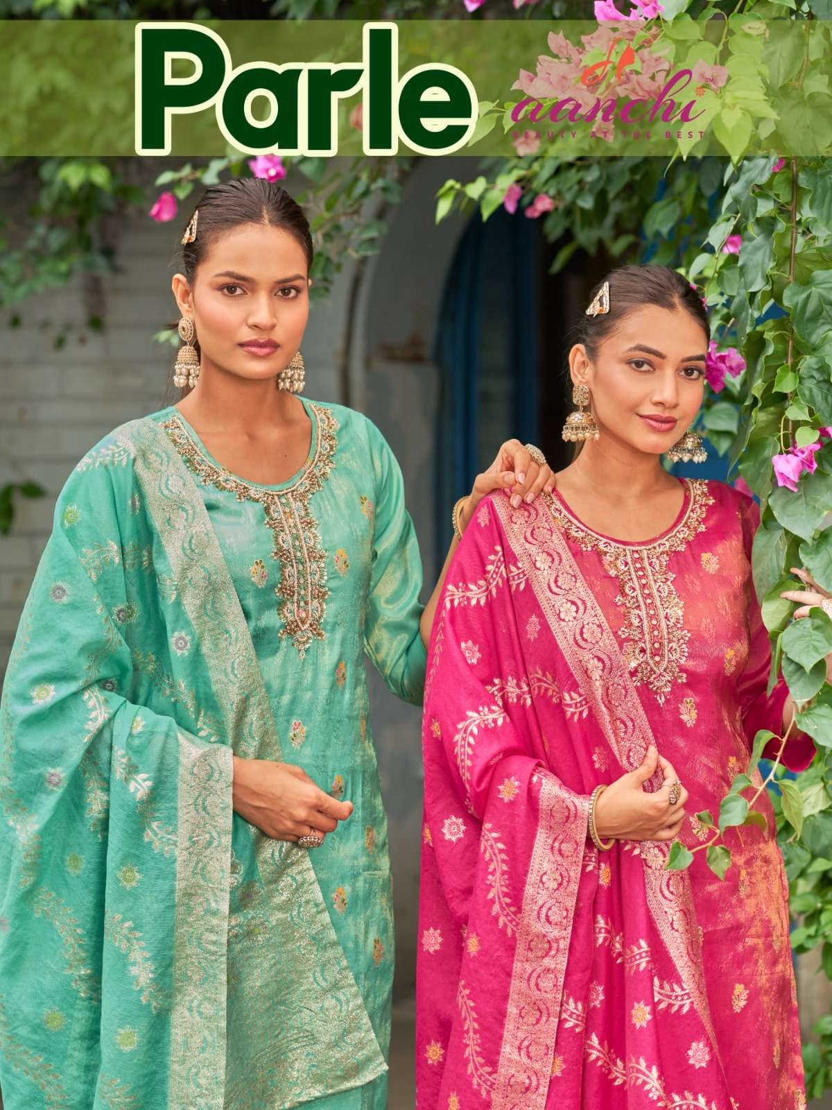 AANCHI PARLE JACQUARD BUTTI EMBROIDERY DRESSES-00286