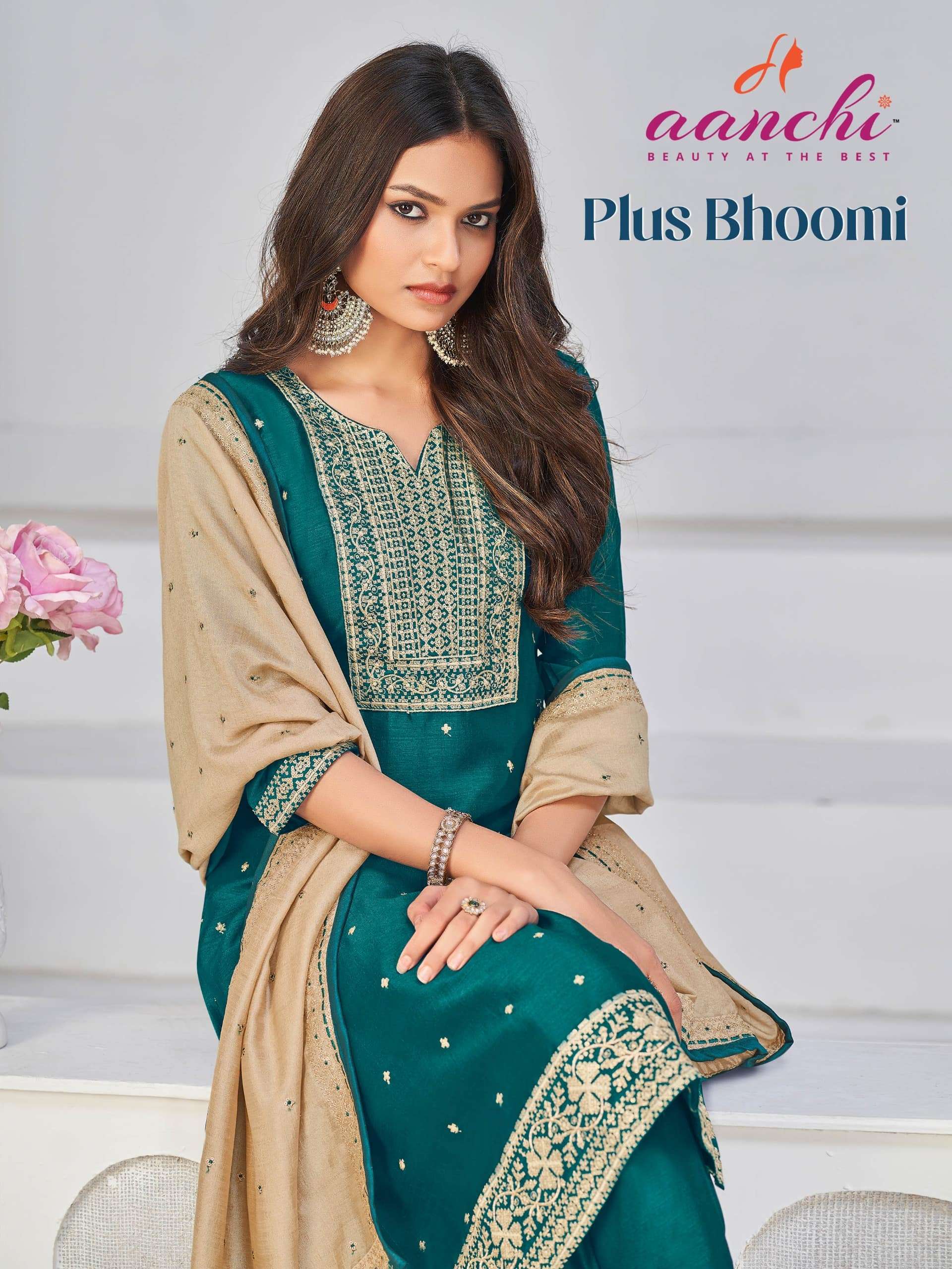 AANCHI PLUS BHOOMI PURE VICHITRA SILK EMBROIDERY DRESSES-00286
