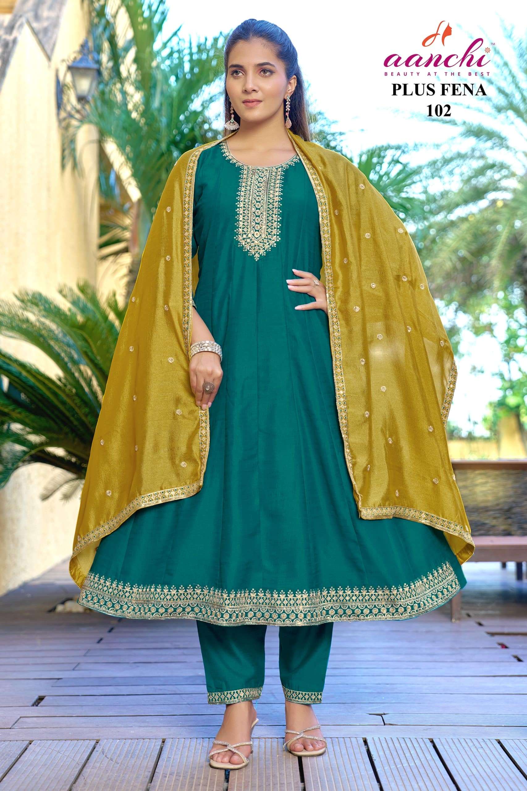AANCHI PLUS FENA PURE VICHITRA SILK EMBROIDERY DRESSES-00286