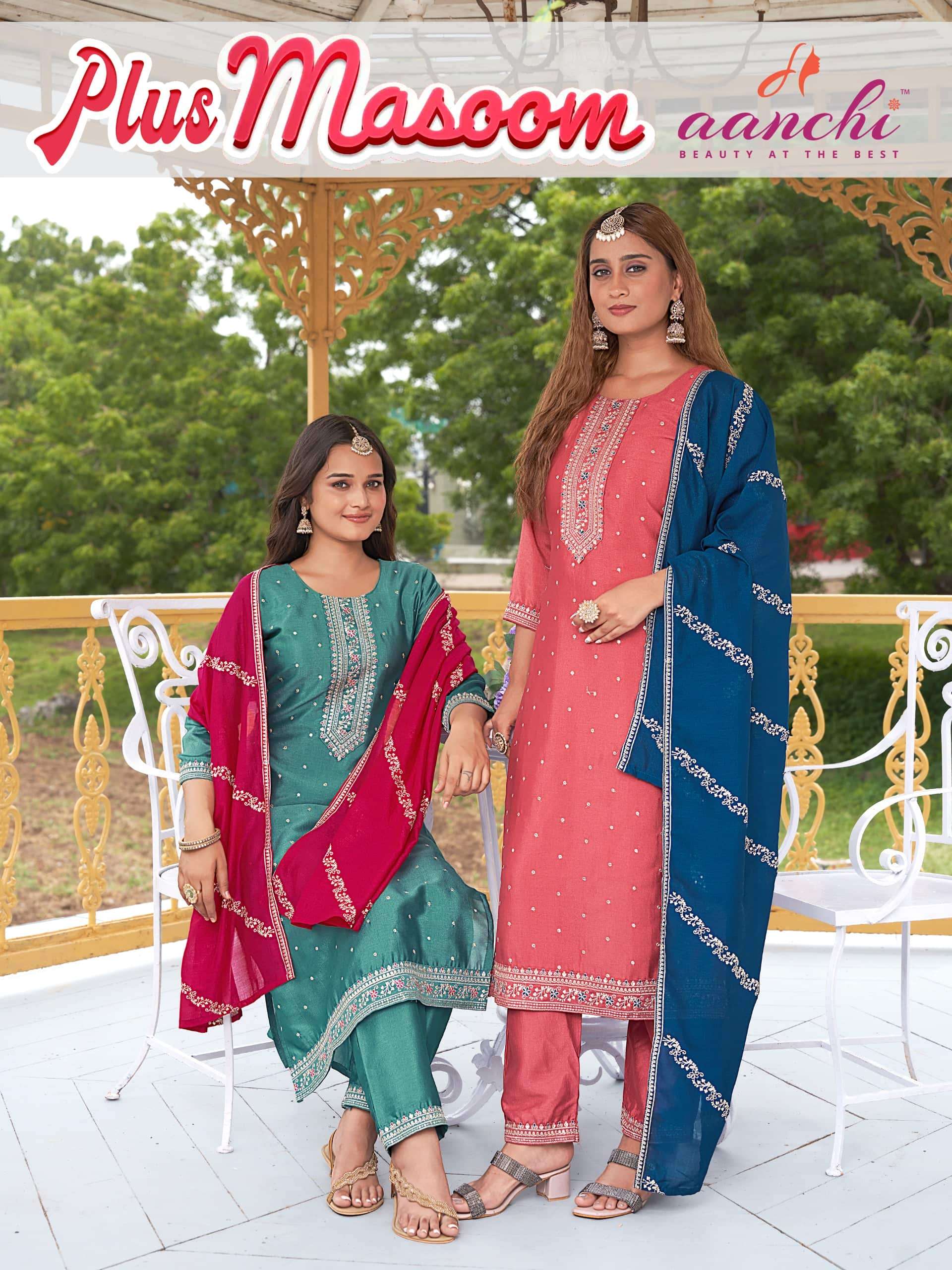 AANCHI PLUS MASOOM PURE CRYSTAL SILK EMBROIDERY DRESSES-00286