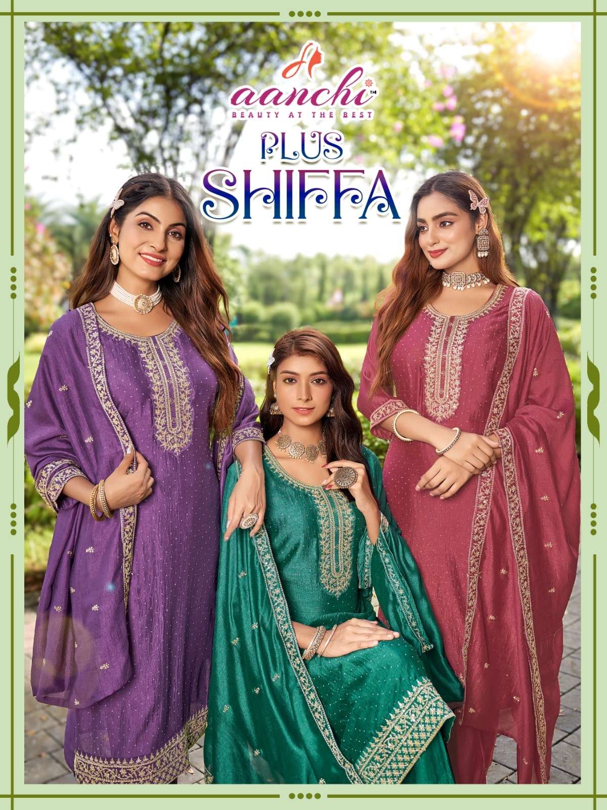 AANCHI PLUS SHIFFA PURE VICHITRA SILK EMBROIDERY DRESSES-00286