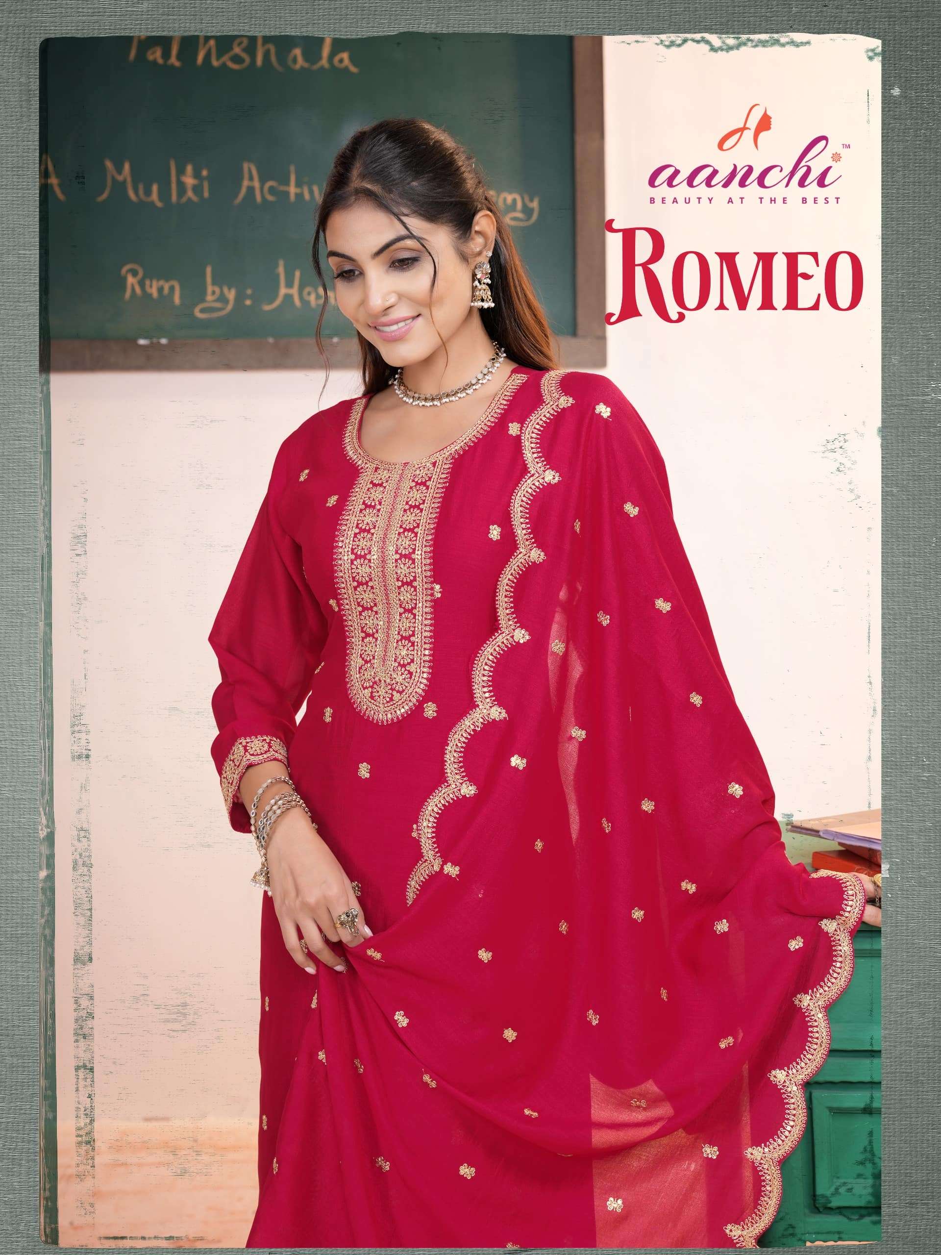 AANCHI ROMEO PURE VICHITRA SILK EMBROIDERY DRESSES-00286