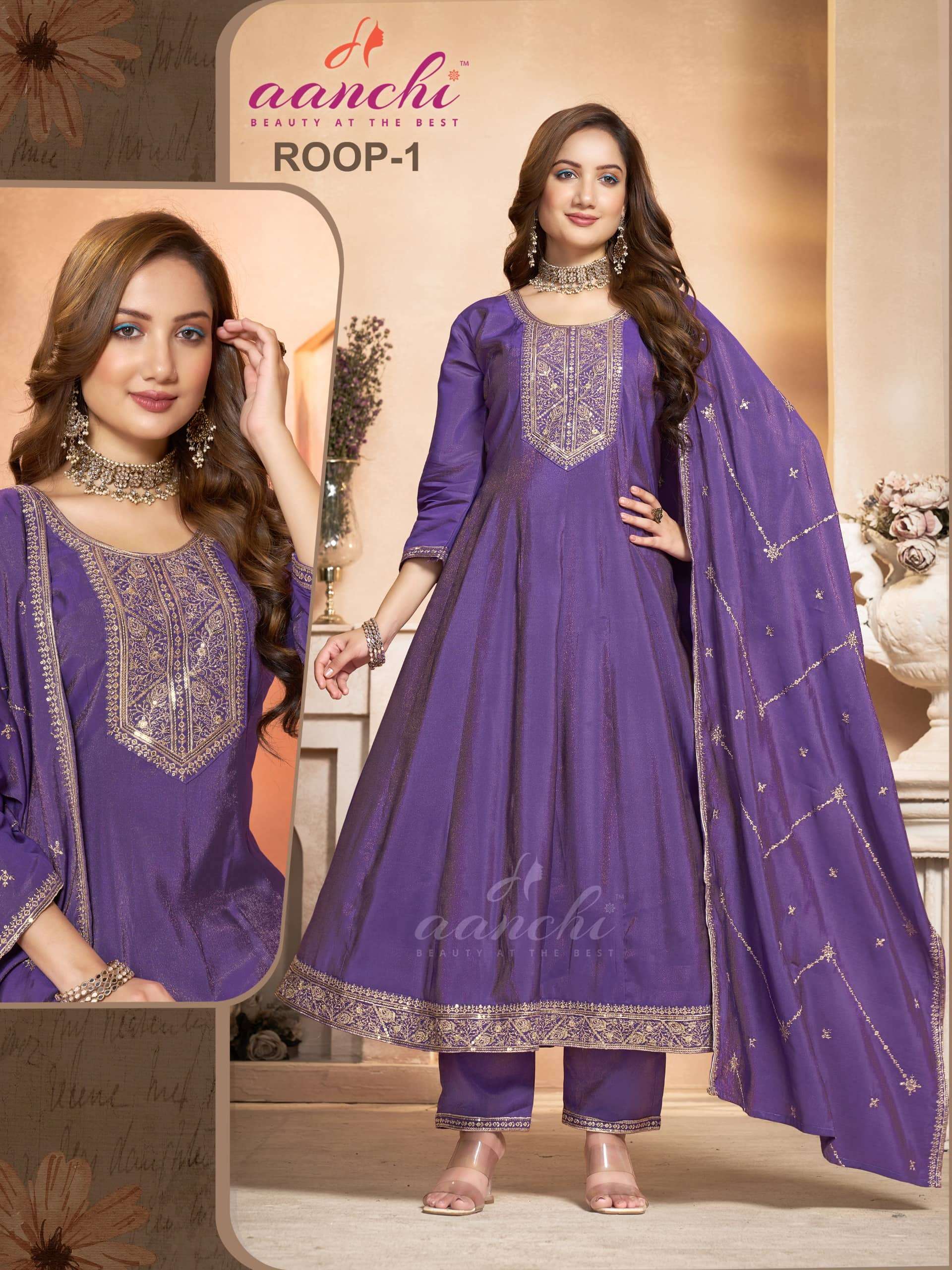 AANCHI ROOP PURE ROMAN SIMMER EMBROIDERY DRESSES-00286