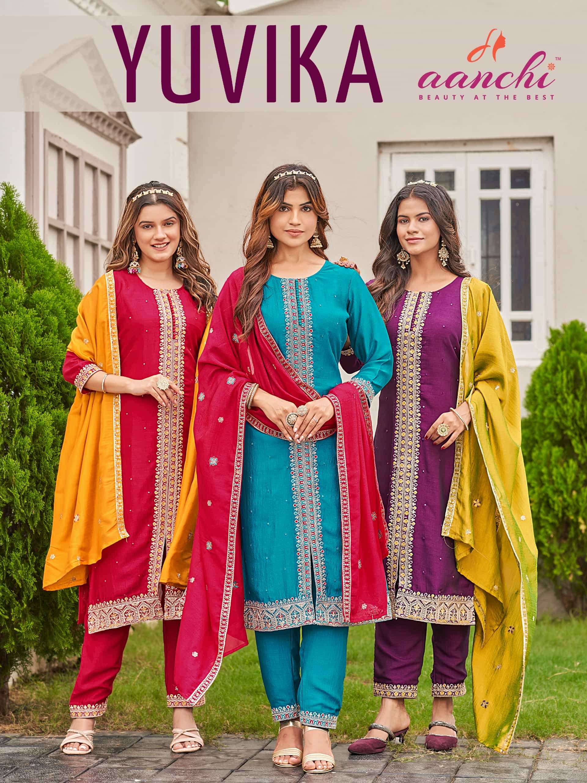 AANCHI YUVIKA PURE VICHITRA SILK EMBROIDERY DRESSES-00286
