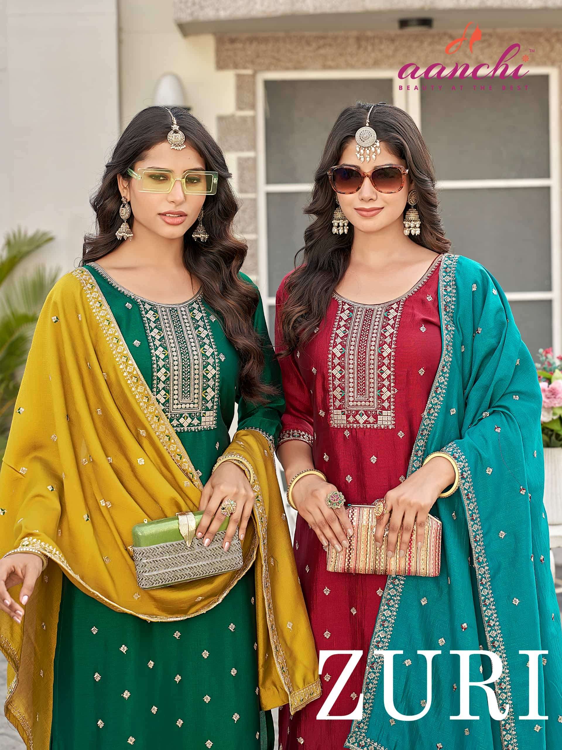 AANCHI ZURI PURE VICHITRA SILK EMBROIDERY DRESSES-00286