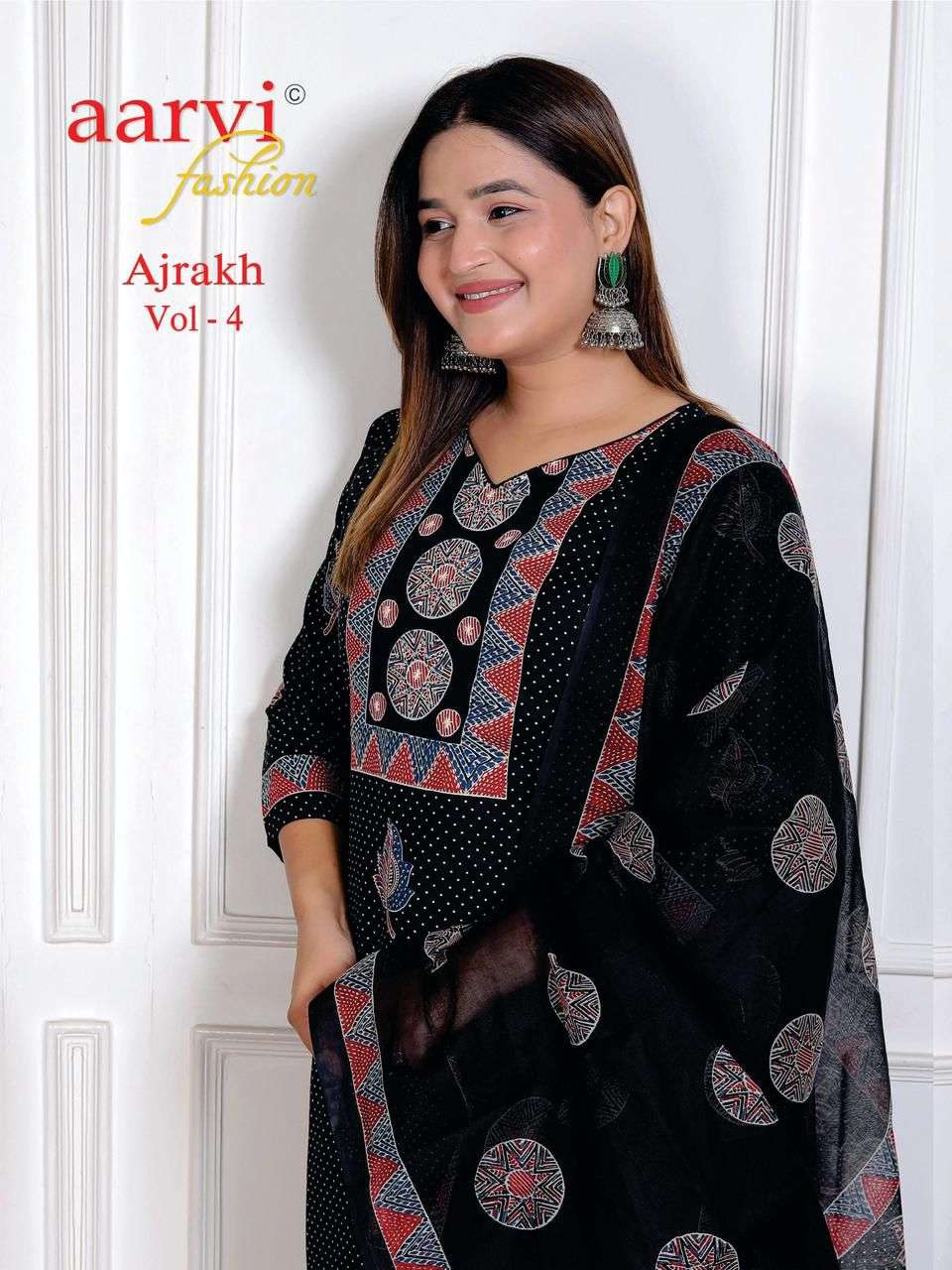 AARVI AJRAKH VOL-04 7557 TO 7564 SERIES PURE COTTON PRINTED EMBROIDERY DRESSSES-00015