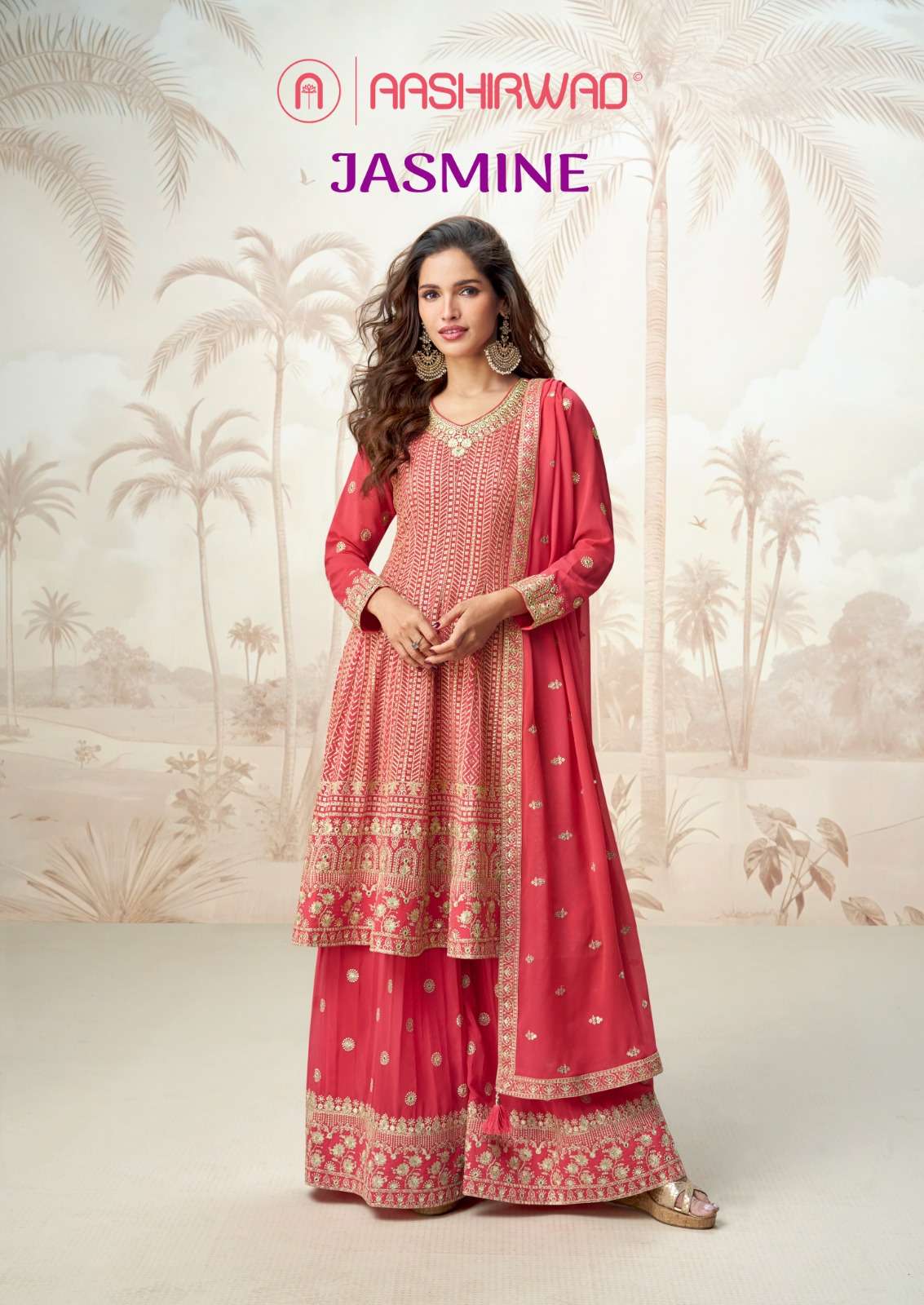 AASHIRWAD CREATION JAISMIN 10220 TO 10222 SERIES PURE GEORGETTE EMBROIDERY DRESSES-00150