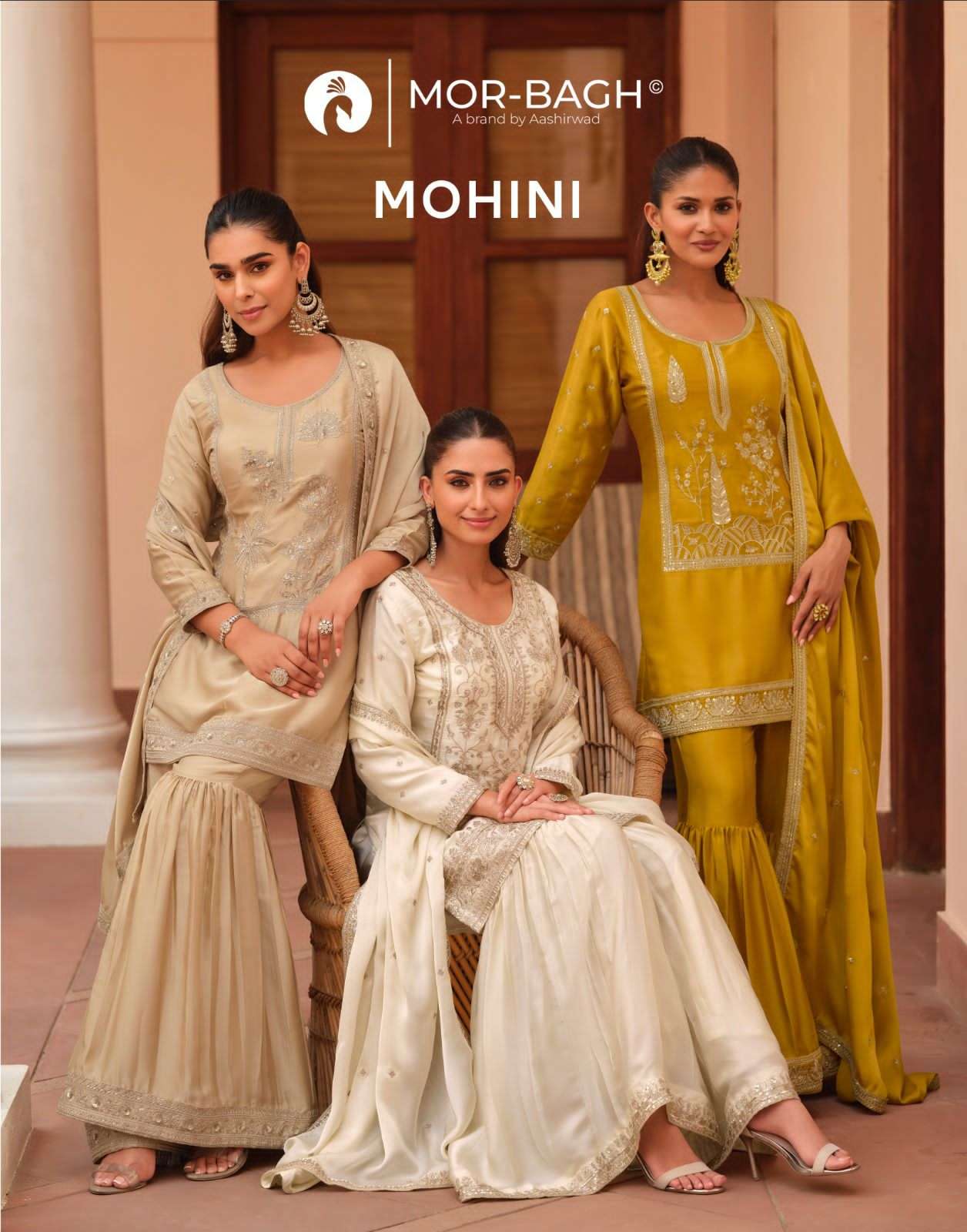 AASHIRWAD CREATION MOHINI 10557 TO 10559 SERIES PURE SILK EMBROIDERY DRESSES-00150
