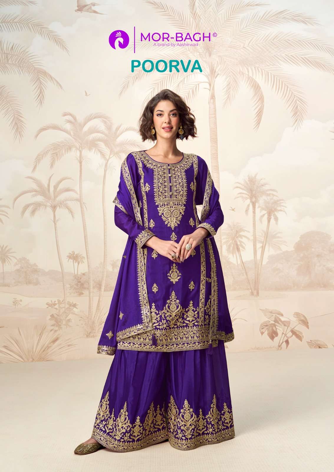 AASHIRWAD CREATION POORVA 10225 TO 10228 SERIES PURE CHINON SILK DRESSES-00150