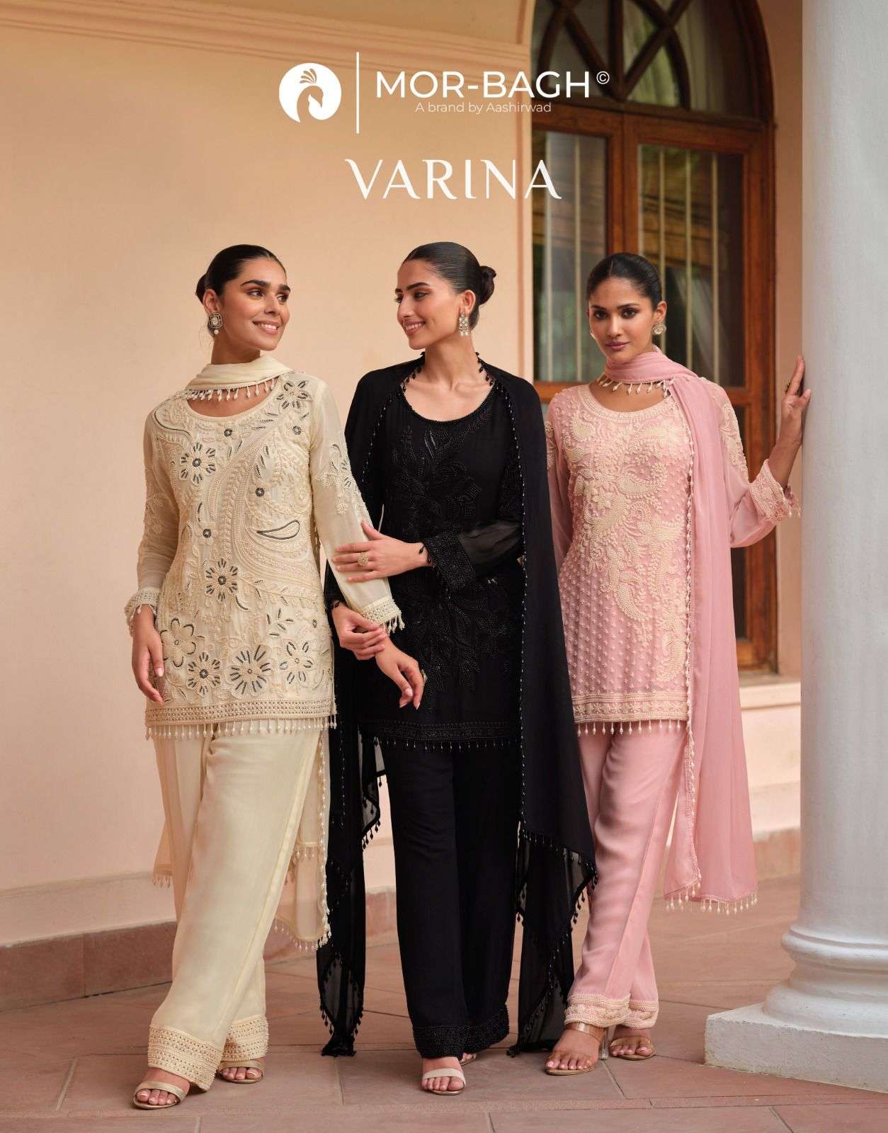 AASHIRWAD CREATION VARINA 10654 TO 10656 SERIES PURE GEORGETTE EMBROIDERY DRESSES-00150