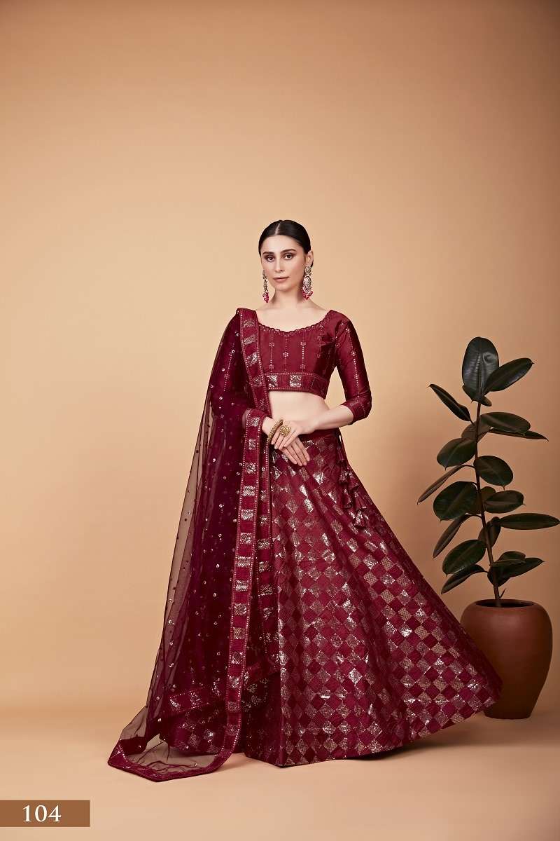 AAWIYA 104 RED COLOUR PURE TEBI SILK EMBROIDERY LEHENGAS-00060