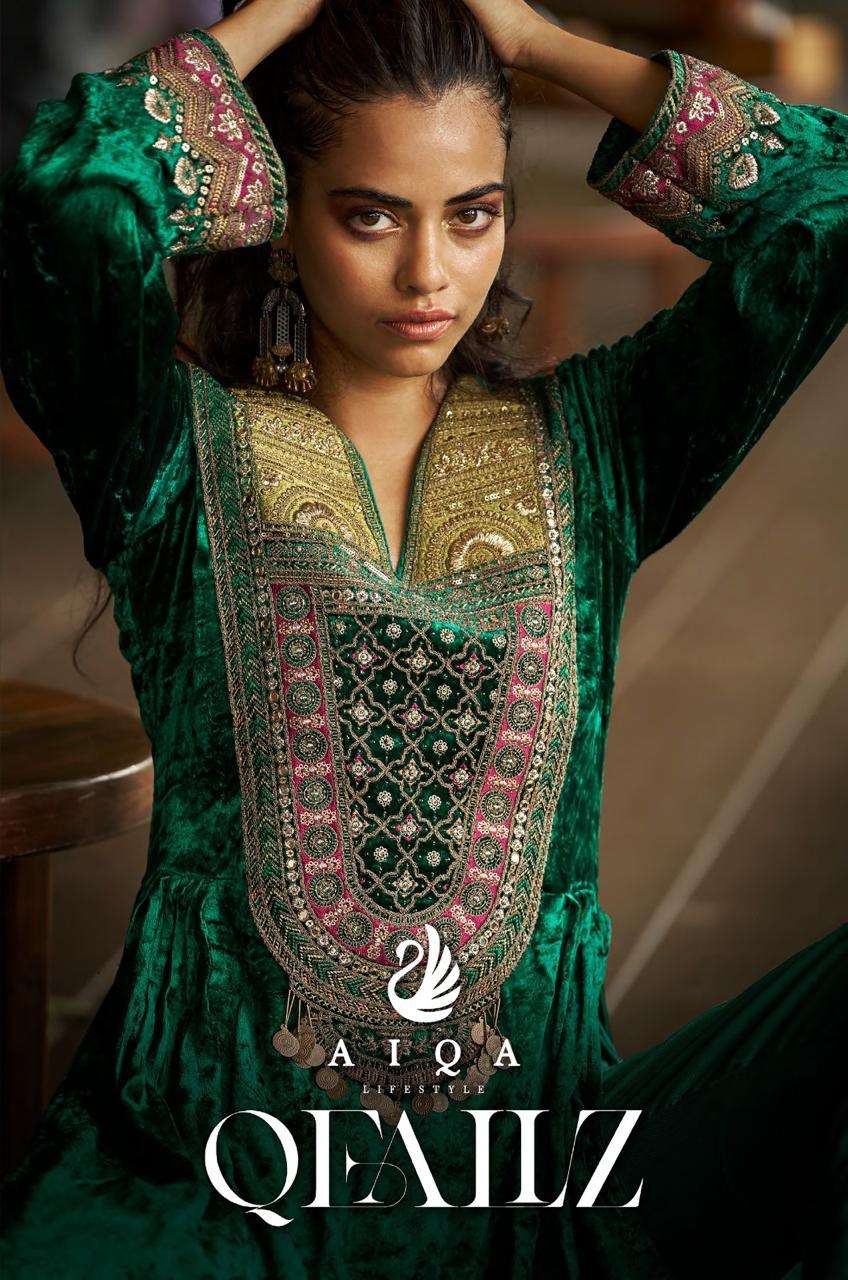 AIQA QEALIZ 2401 TO 2406 SERIES PURE VISCOSE VELVET EMBROIDERY PAKISTANI DRESSES-00402