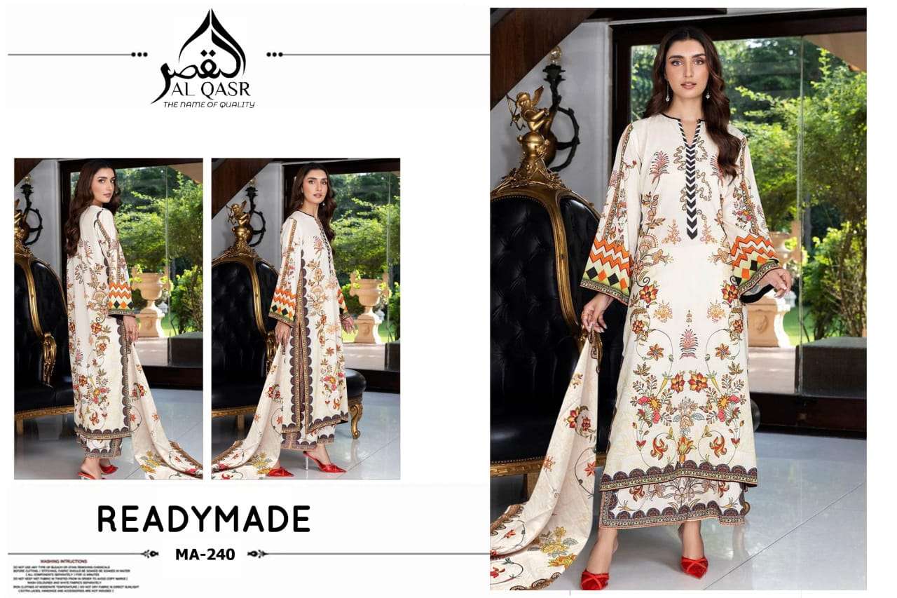 AL-QASR MA-240 PURE SATIN PRINTED EMBROIDERY PAKISTANI DRESSES-00245
