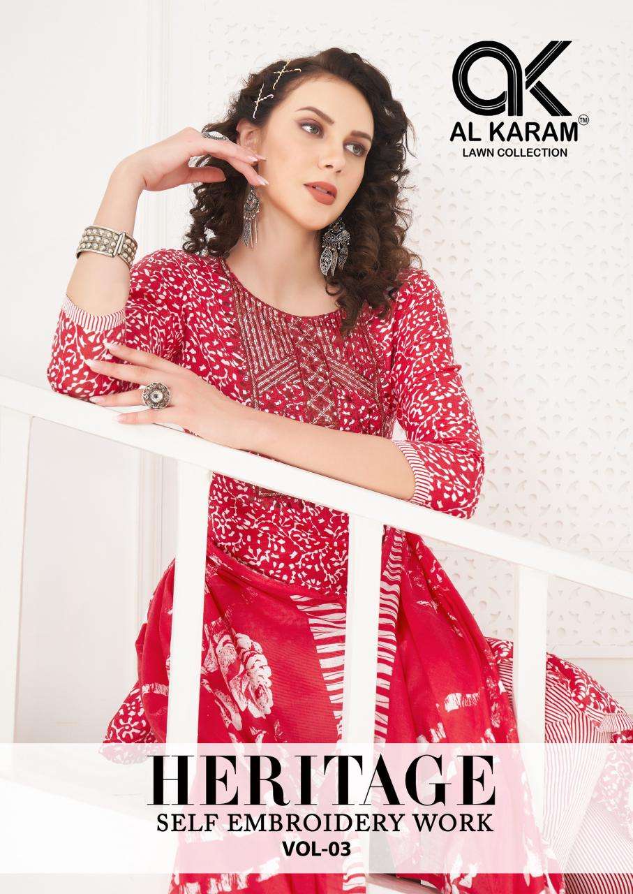 ALKARAM HERITAGE VOL-3 3001 TO 3008 SERIES PURE COTTON PRINTED DRESSES-00015