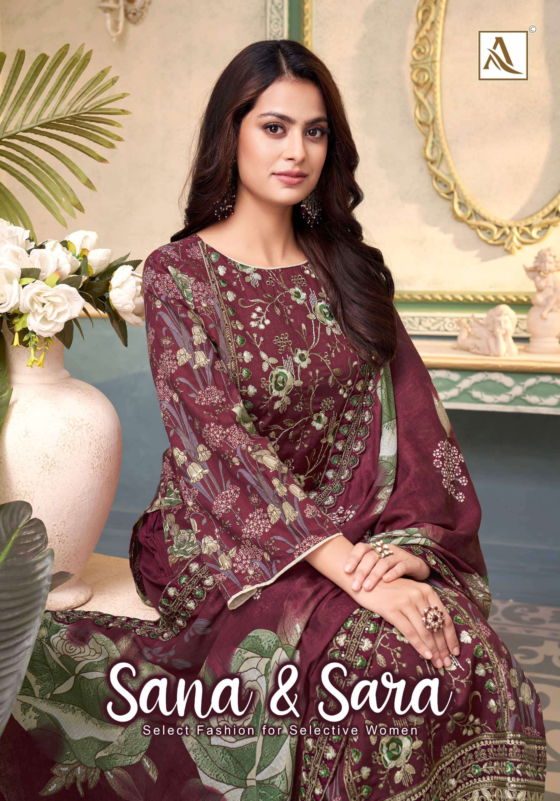 ALOK SUIT SANA AND SARA PURE COTTON PRINTED EMBROIDERY PAKISTANI DRESSES-00011
