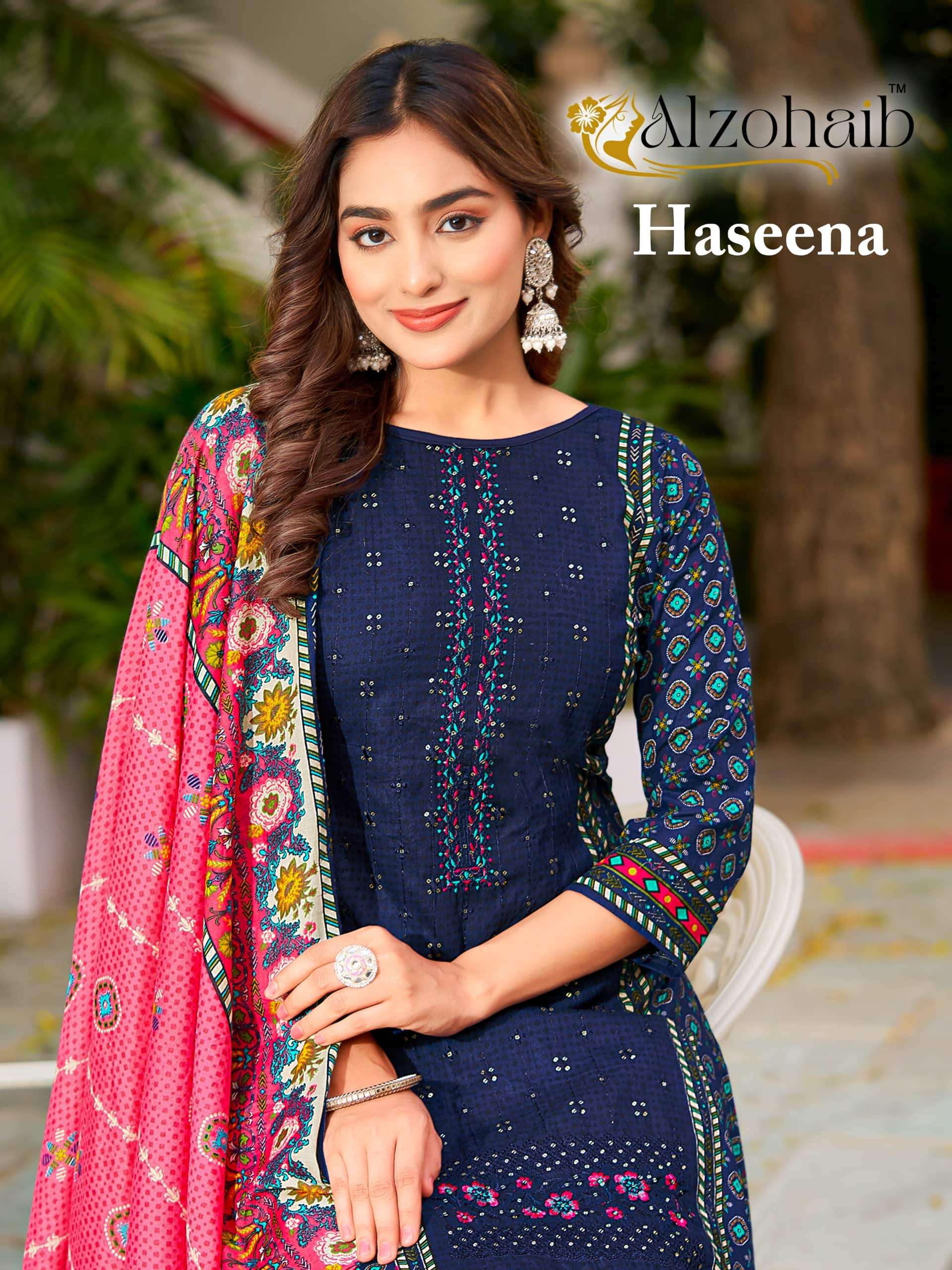 ALZOHAIB HASEENA AZ-1378 TO AZ-1381 SERIES PURE COTTON PRINTED EMBROIDERY PAKISTANI DRESSES-00062