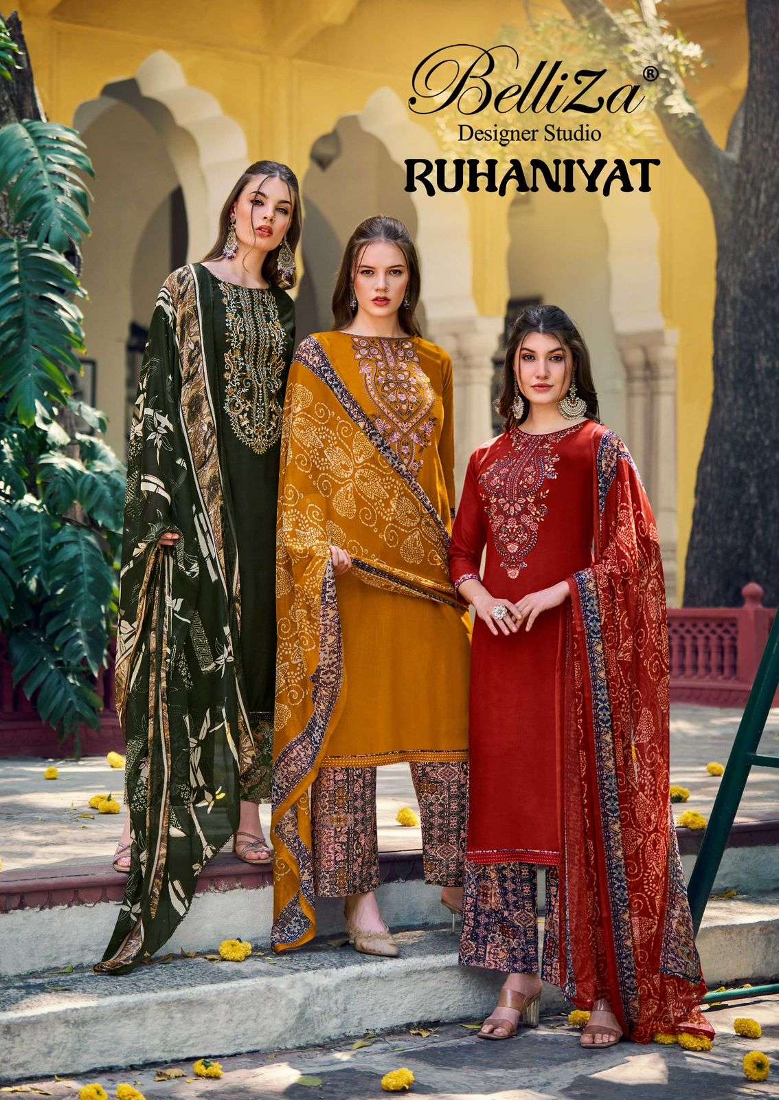 BELLIA RUHANIYAT VOL-01 879-001 TO 879-008 SERIES PURE VISCOSE RAYON EMBROIDERY PAKISTANI DRESSES-00...