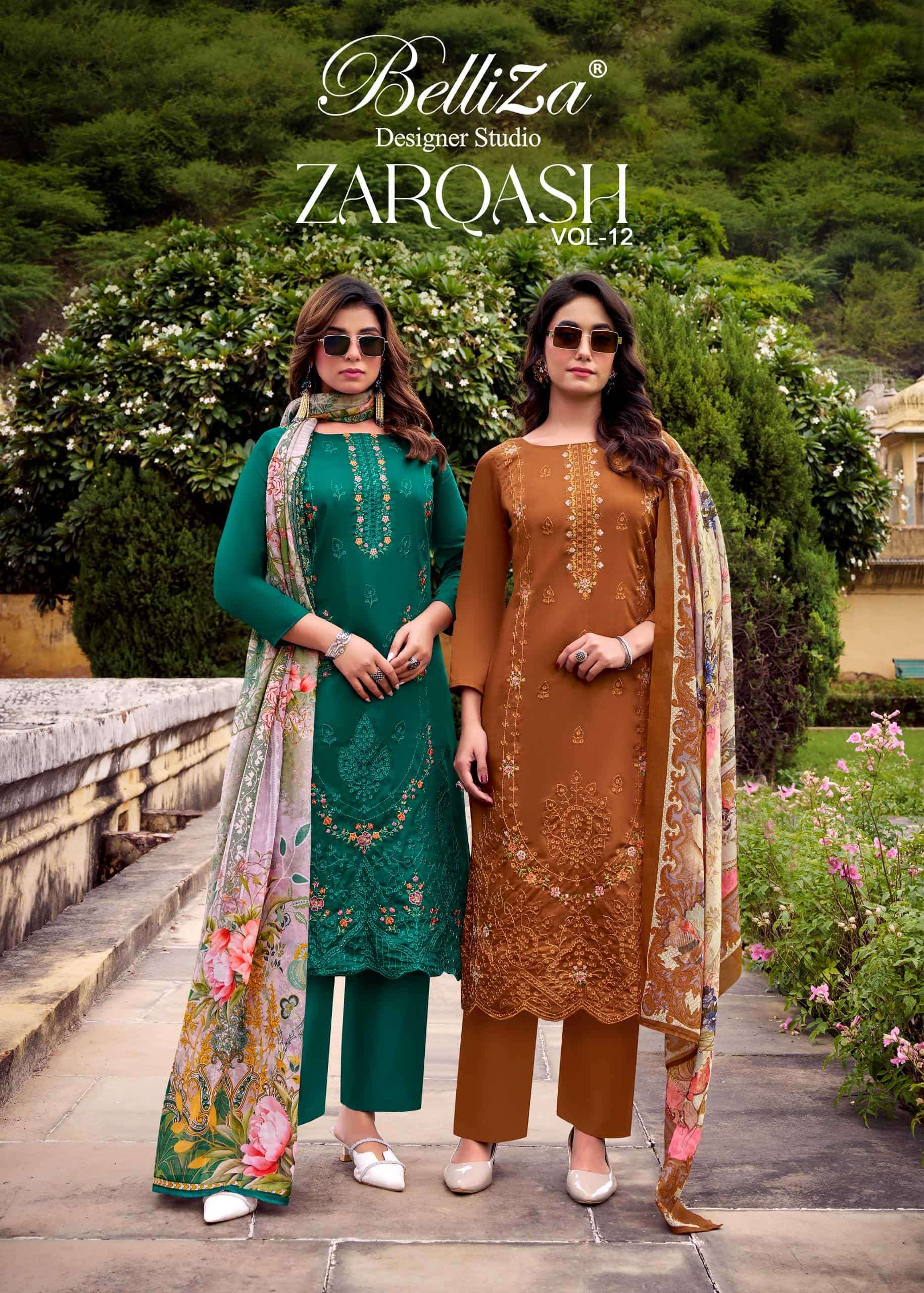 BELLIZA ZARQASH VOL-12 921-001 TO 921-006 SERIES PURE JAAM COTTON PRINTED PAKISTANI DRESSES-00062
