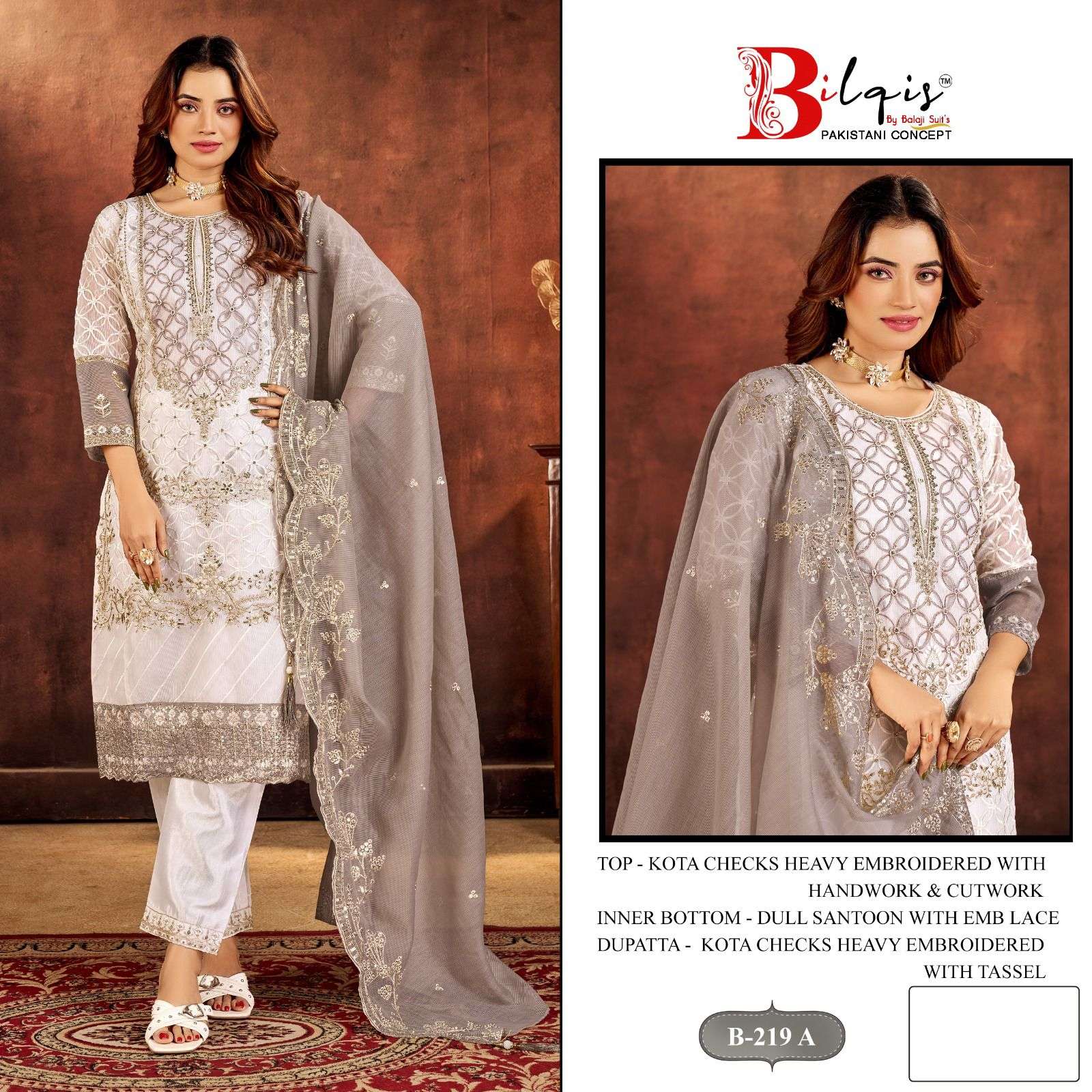 BILQIS B-219 PURE KOTA CHEKS EMBROIDERY PAKISTANI DRESSES-00201