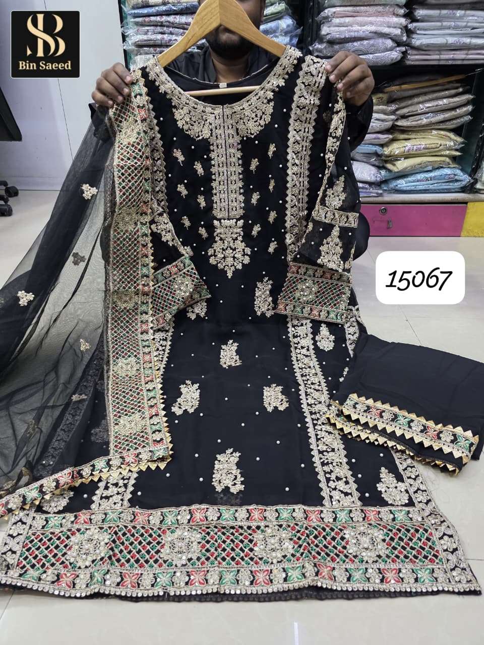 BIN SAEED 15067 BY ASLIWHOLESALE DESIGNER PURE GEORGETTE EMBROIDERY DRESSES-00272