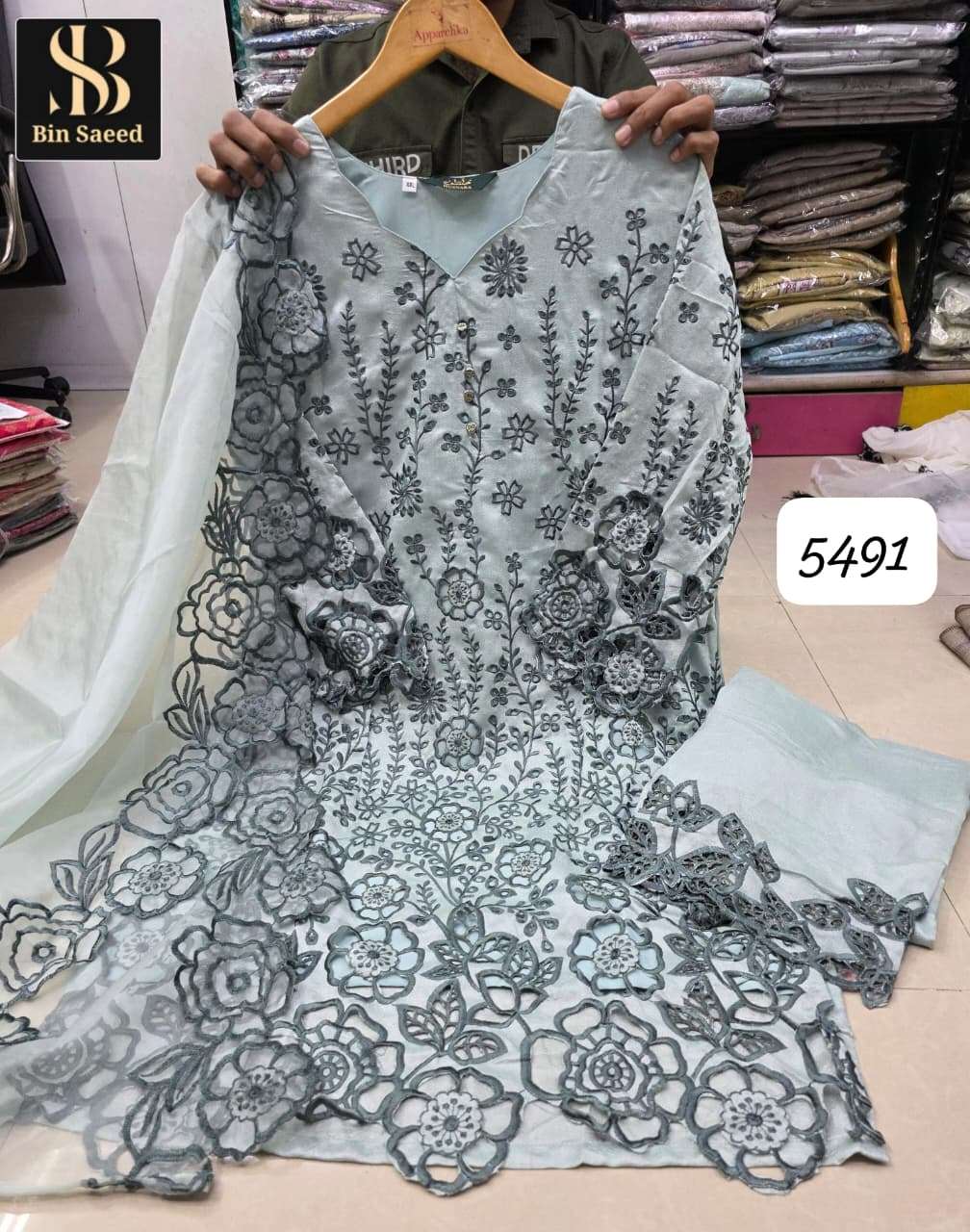 BIN SAEED 5491 BY ASLIWHOLESALE DESIGNER PURE VICHITRA SILK EMBROIDERY DRESSES-00272