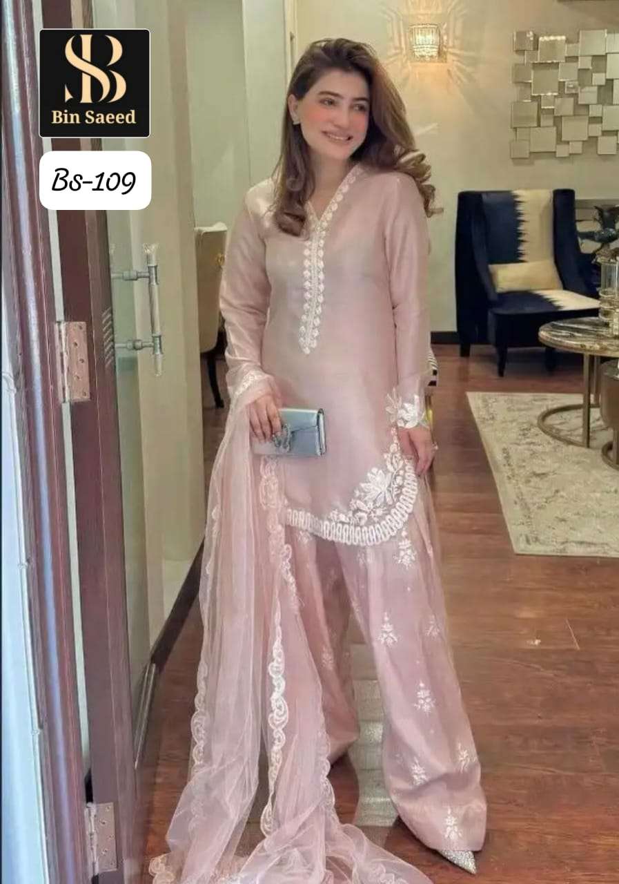 BIN SAEED BS-109 BY ASLIWHOLESALE DESIGNER PURE ROMAN SILK EMBROIDERY DRESSES-00272