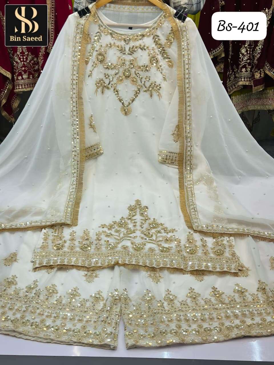 BIN SAEED BS-401 PURE GEORGETTE  EMBROIDERY PAKISTANI DRESSES-00272